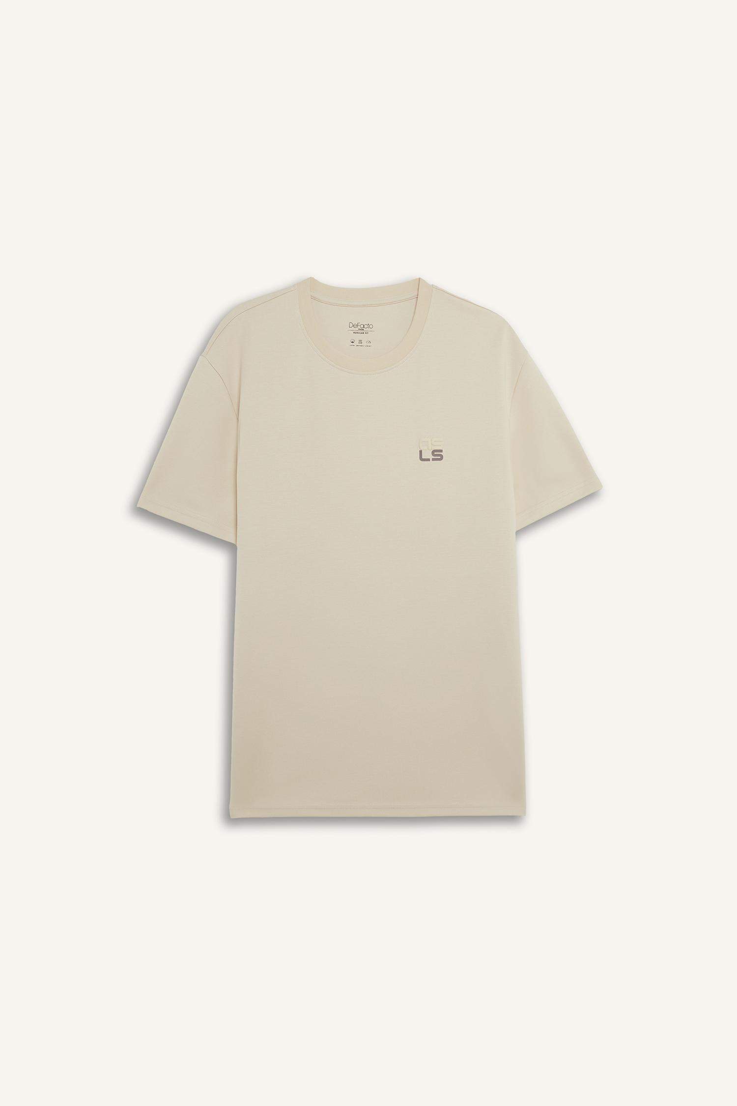 تيشيرت نص ردن مطبوع بياخة مستديرة وقصة عادية