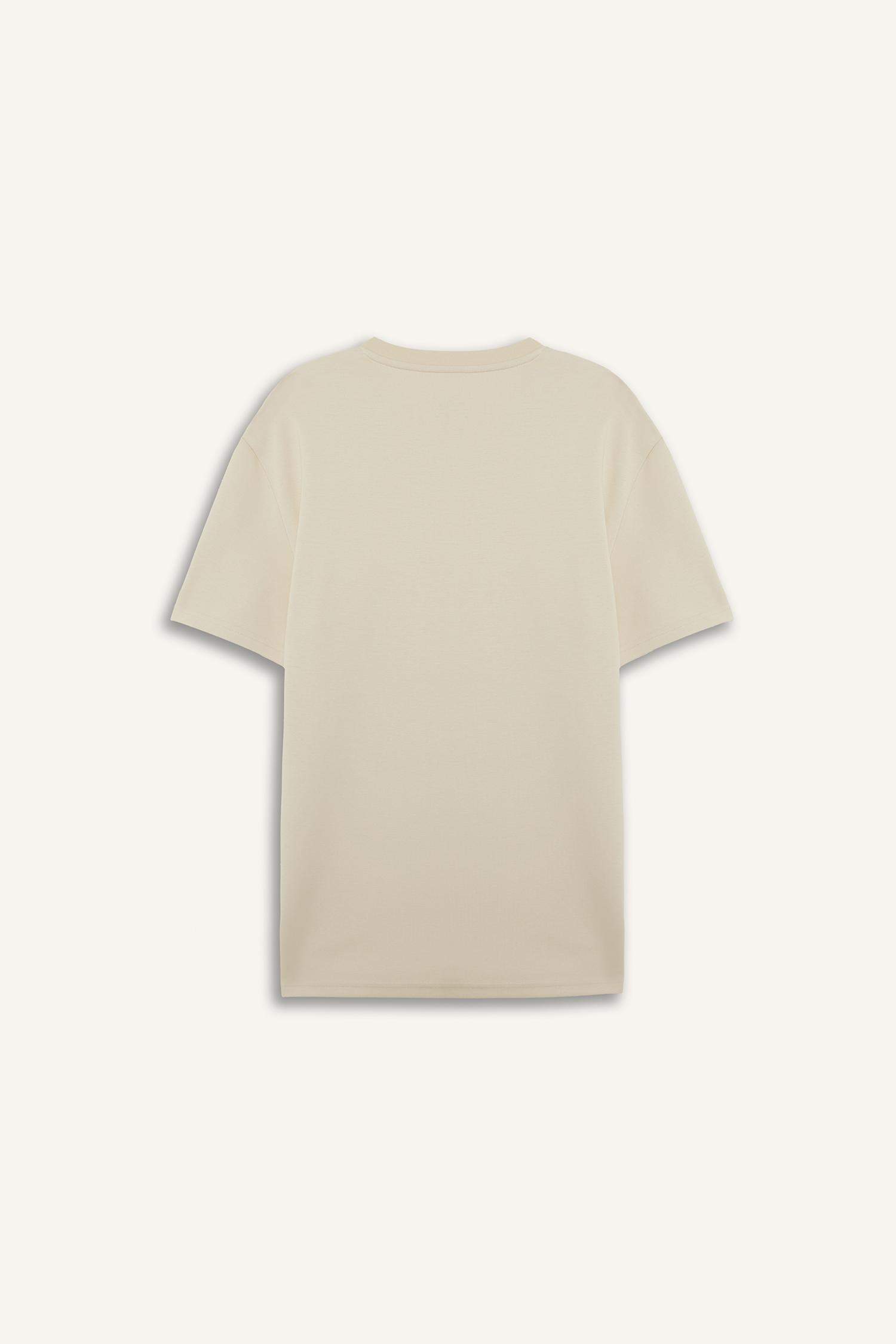 تيشيرت نص ردن مطبوع بياخة مستديرة وقصة عادية