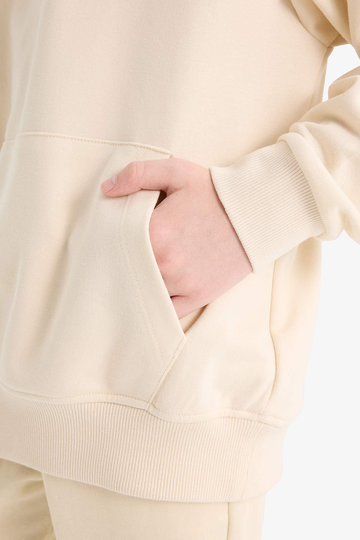 Erkek Çocuk Basic Düz Kapüşonlu Okul Sweatshirt