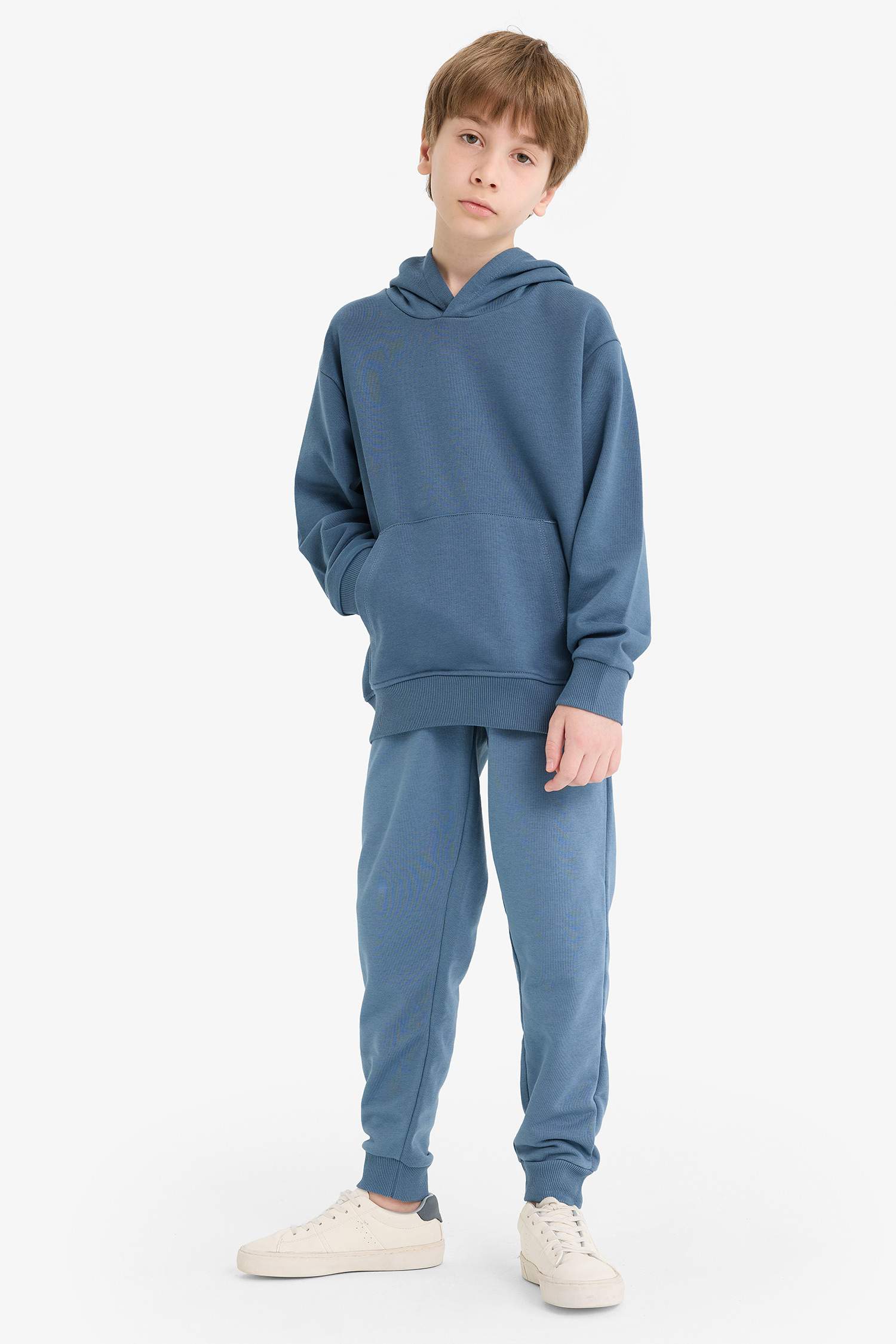 Erkek Çocuk Basic Düz Kapüşonlu Okul Sweatshirt