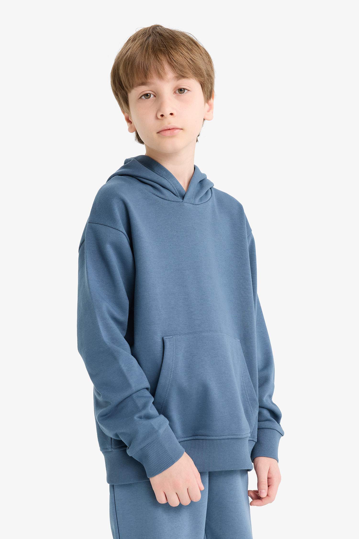 Erkek Çocuk Basic Düz Kapüşonlu Okul Sweatshirt