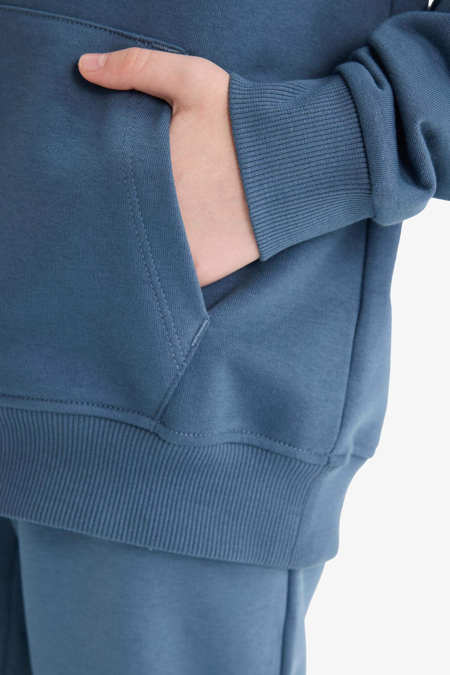 Erkek Çocuk Basic Düz Kapüşonlu Okul Sweatshirt