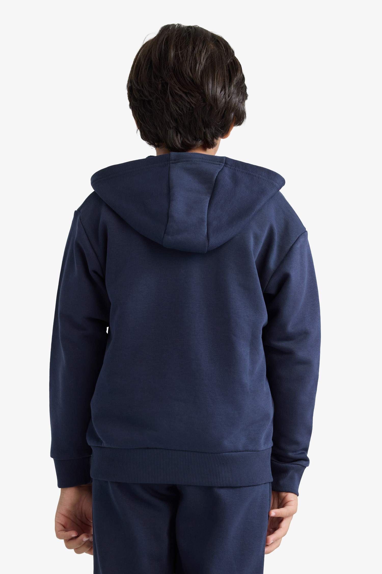Erkek Çocuk Basic Düz Kapüşonlu Fermuarlı Sweatshirt