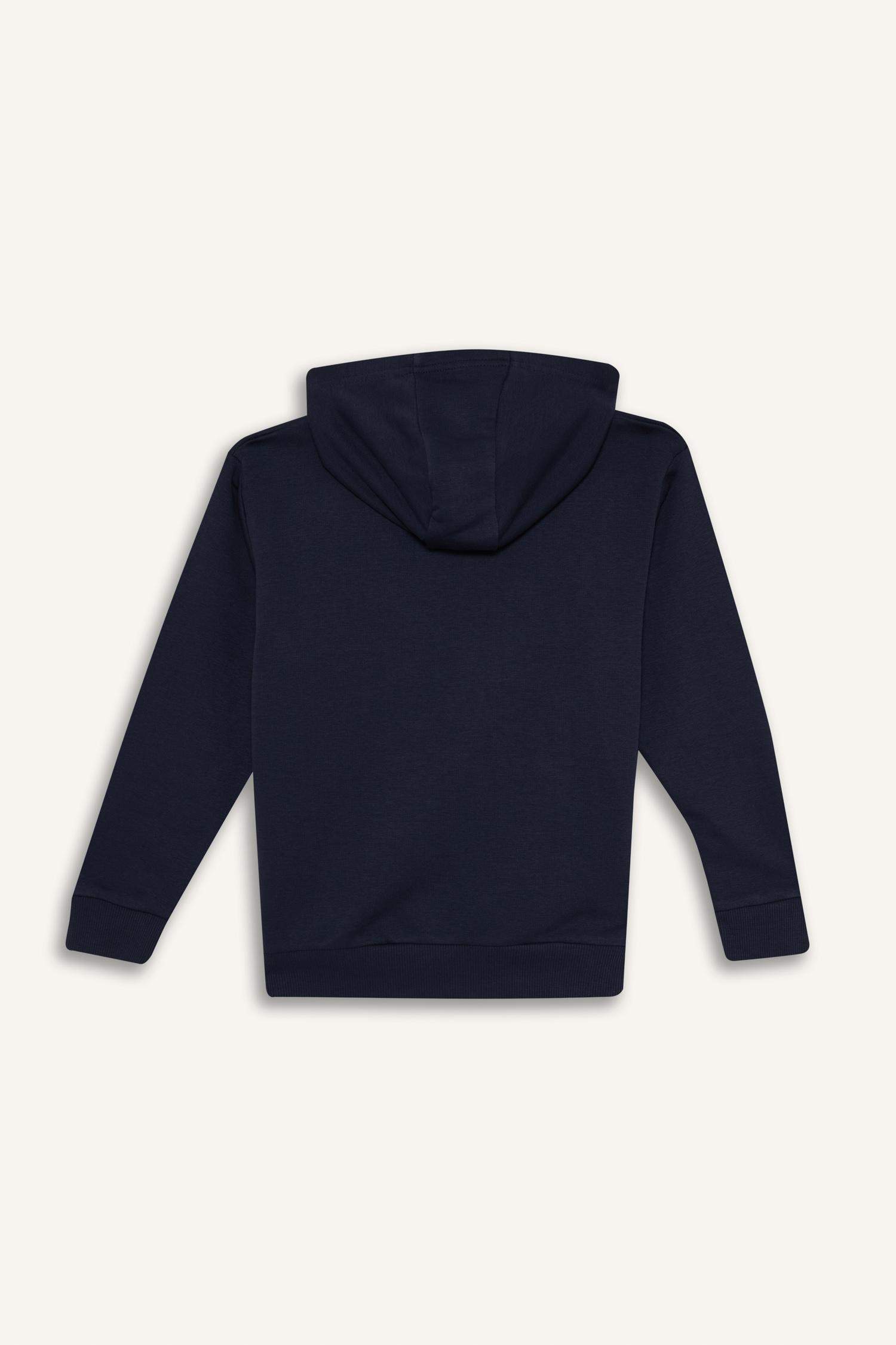 Erkek Çocuk Basic Düz Kapüşonlu Fermuarlı Sweatshirt