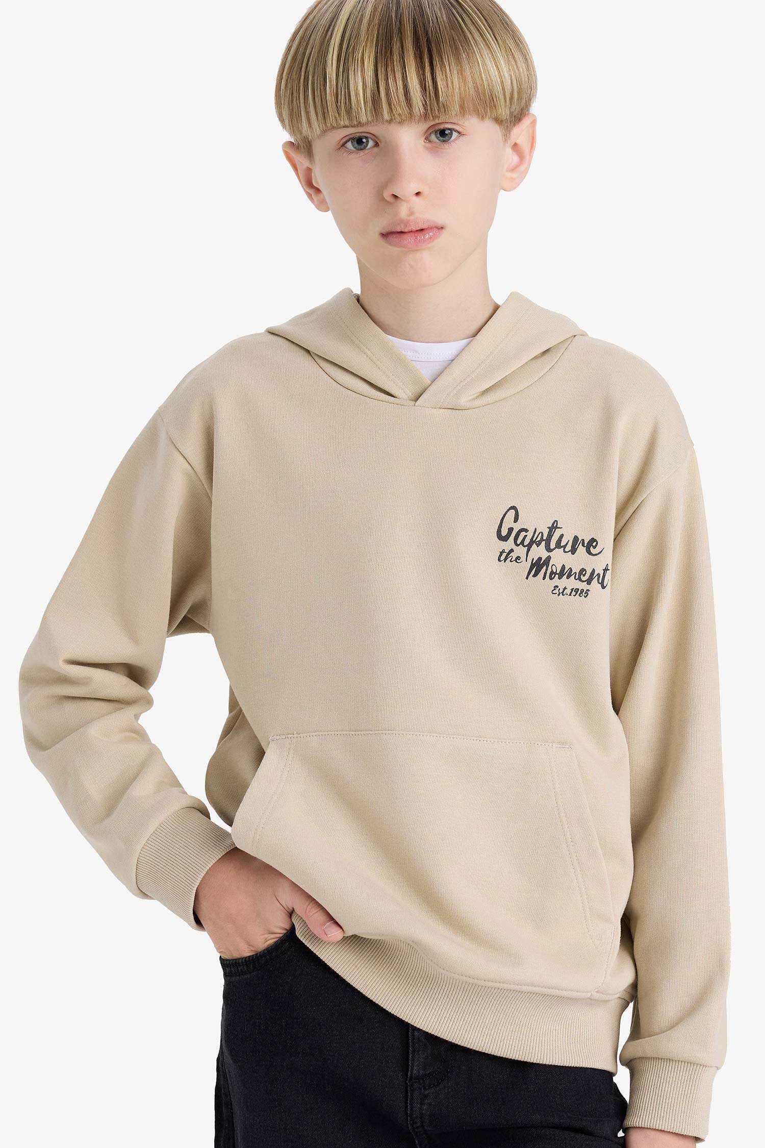 سويت شيرت ولادي قصة عادية بغطاء للرأس ببطانة ناعمة