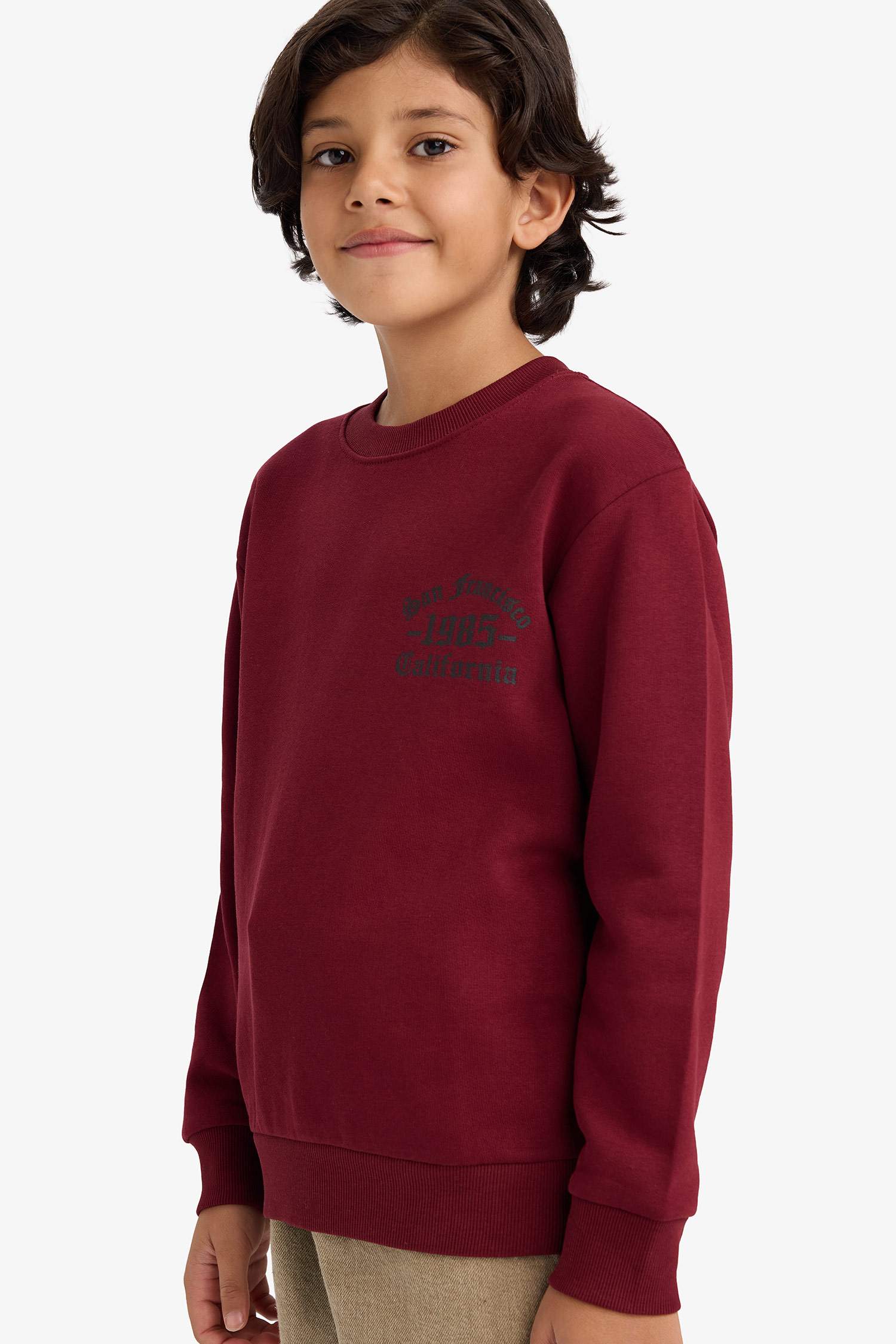 Erkek Çocuk Bisiklet Yaka Basic Düz İçi Yumuşak Tüylü Sweatshirt