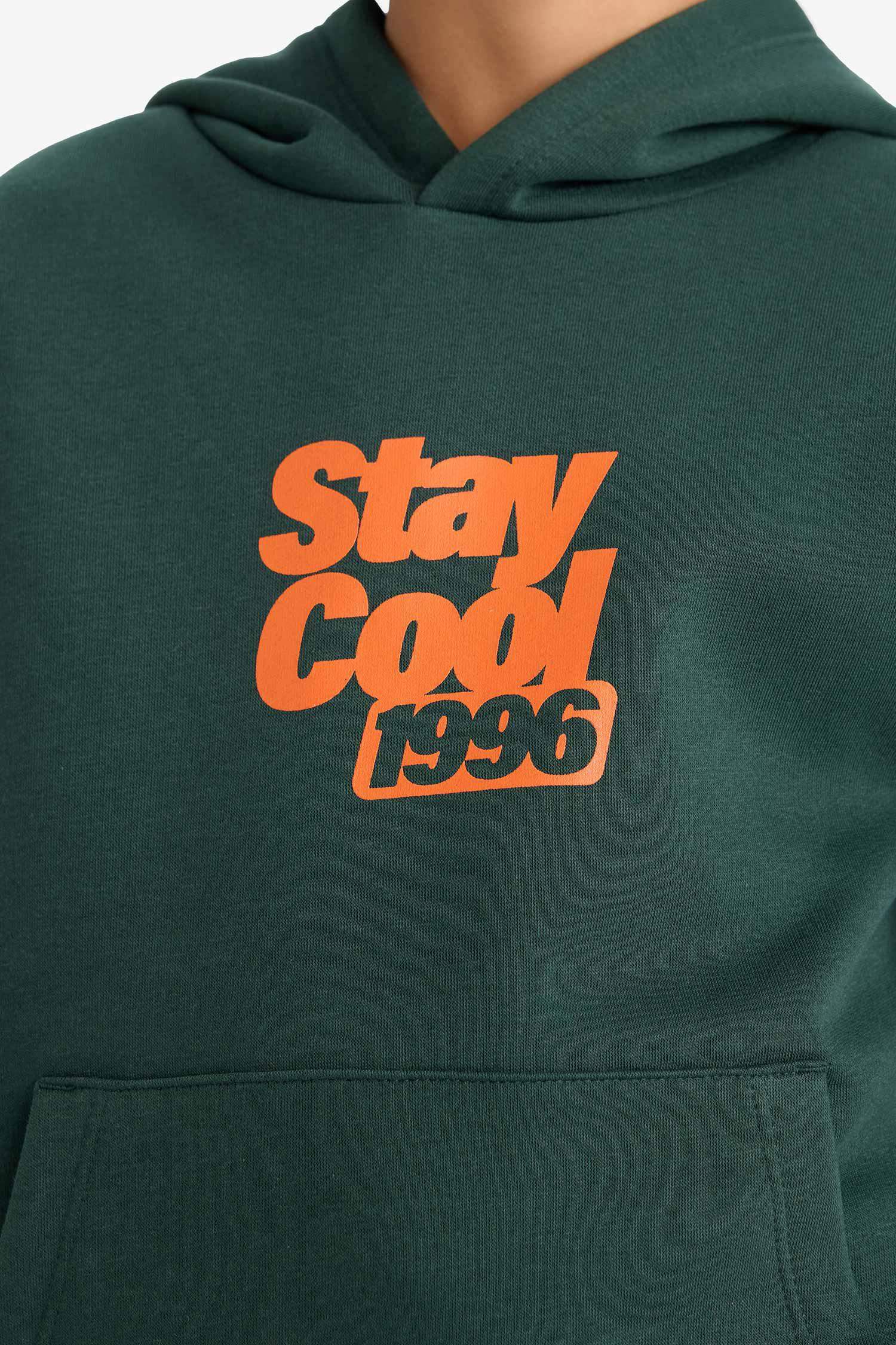 Erkek Çocuk Kapüşonlu Baskılı İçi Yumuşak Tüylü Sweatshirt 