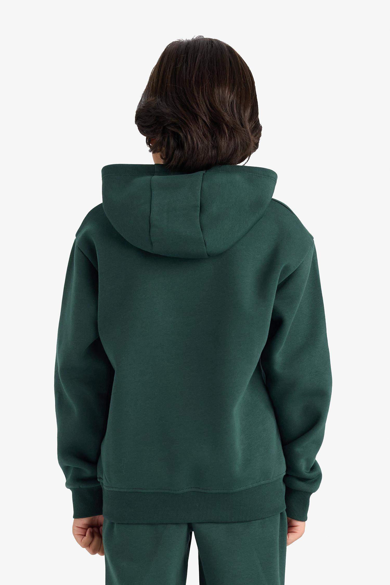 Erkek Çocuk Kapüşonlu Baskılı İçi Yumuşak Tüylü Sweatshirt 