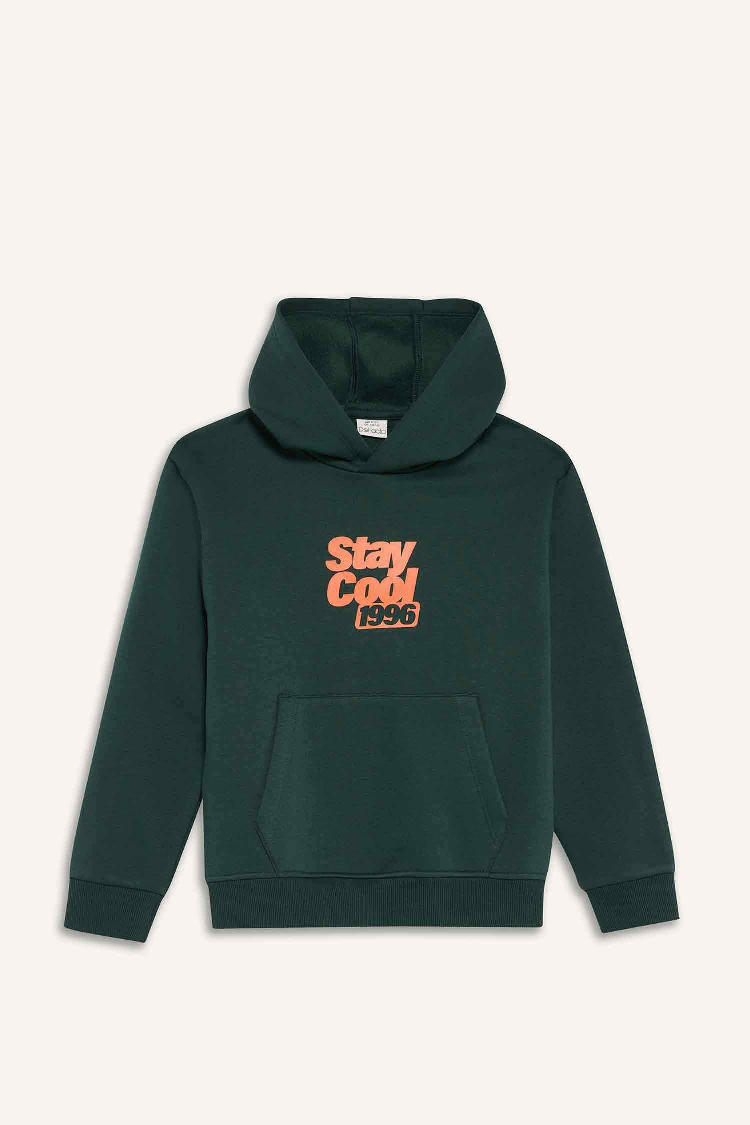 Erkek Çocuk Kapüşonlu Baskılı İçi Yumuşak Tüylü Sweatshirt 