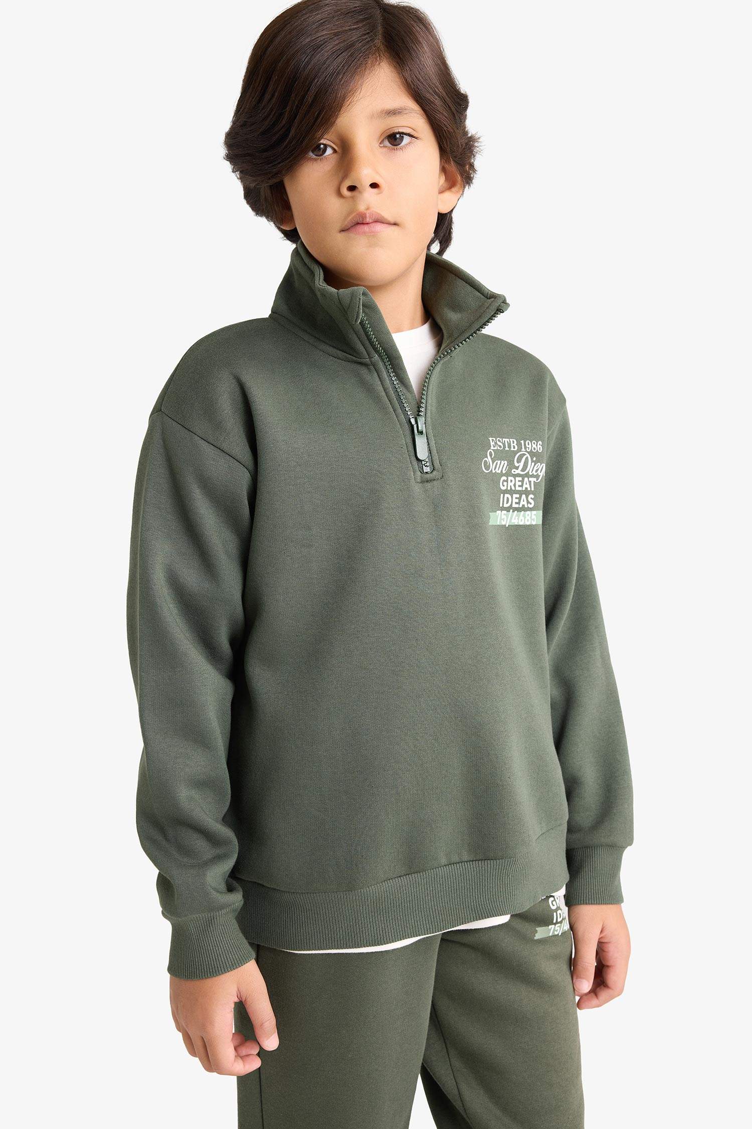 Boy Regular Fit Half Zippered Soft Fuzzy Inside Sweatshirt