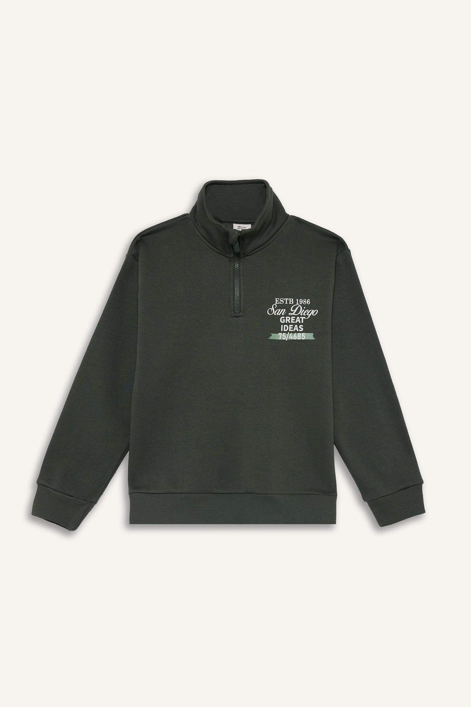 Boy Regular Fit Half Zippered Soft Fuzzy Inside Sweatshirt