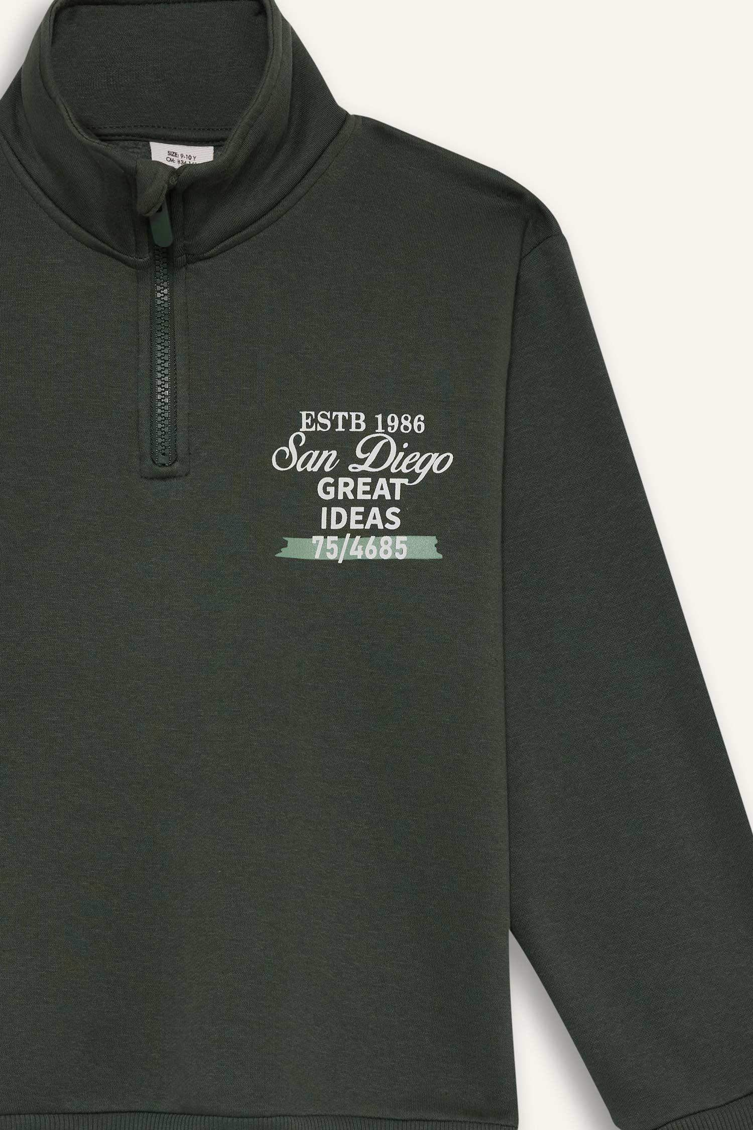 Boy Regular Fit Half Zippered Soft Fuzzy Inside Sweatshirt