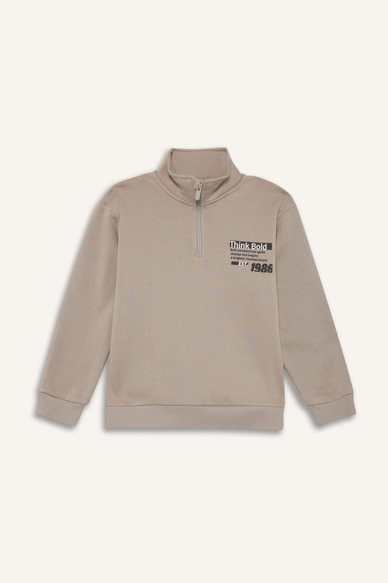 Boy Regular Fit Half Zippered Soft Fuzzy Inside Sweatshirt