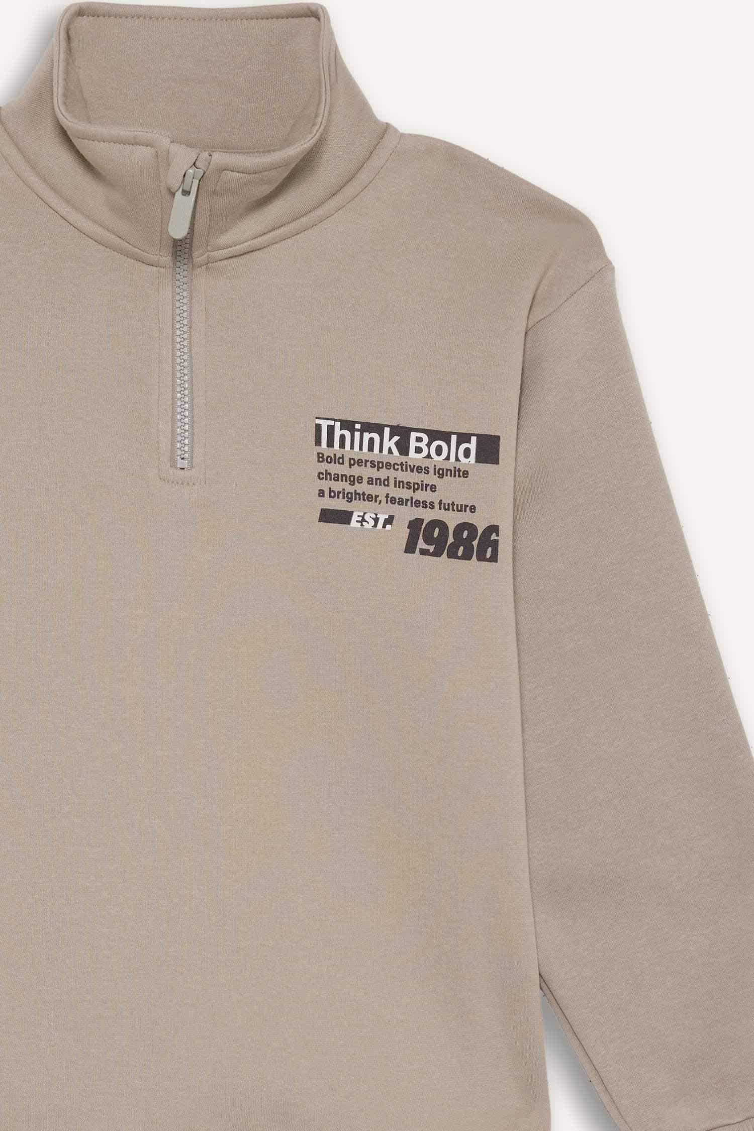 Boy Regular Fit Half Zippered Soft Fuzzy Inside Sweatshirt