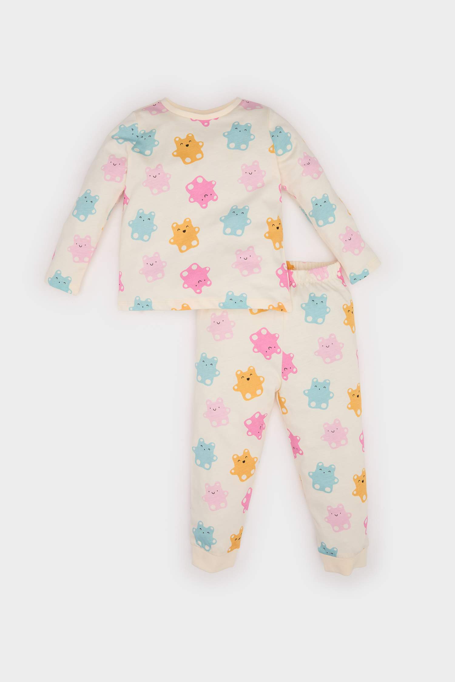 Kız Bebek Pijama Takımı Ayı Baskılı Uzun Kollu Penye Üst Beli Lastikli Uzun Alt