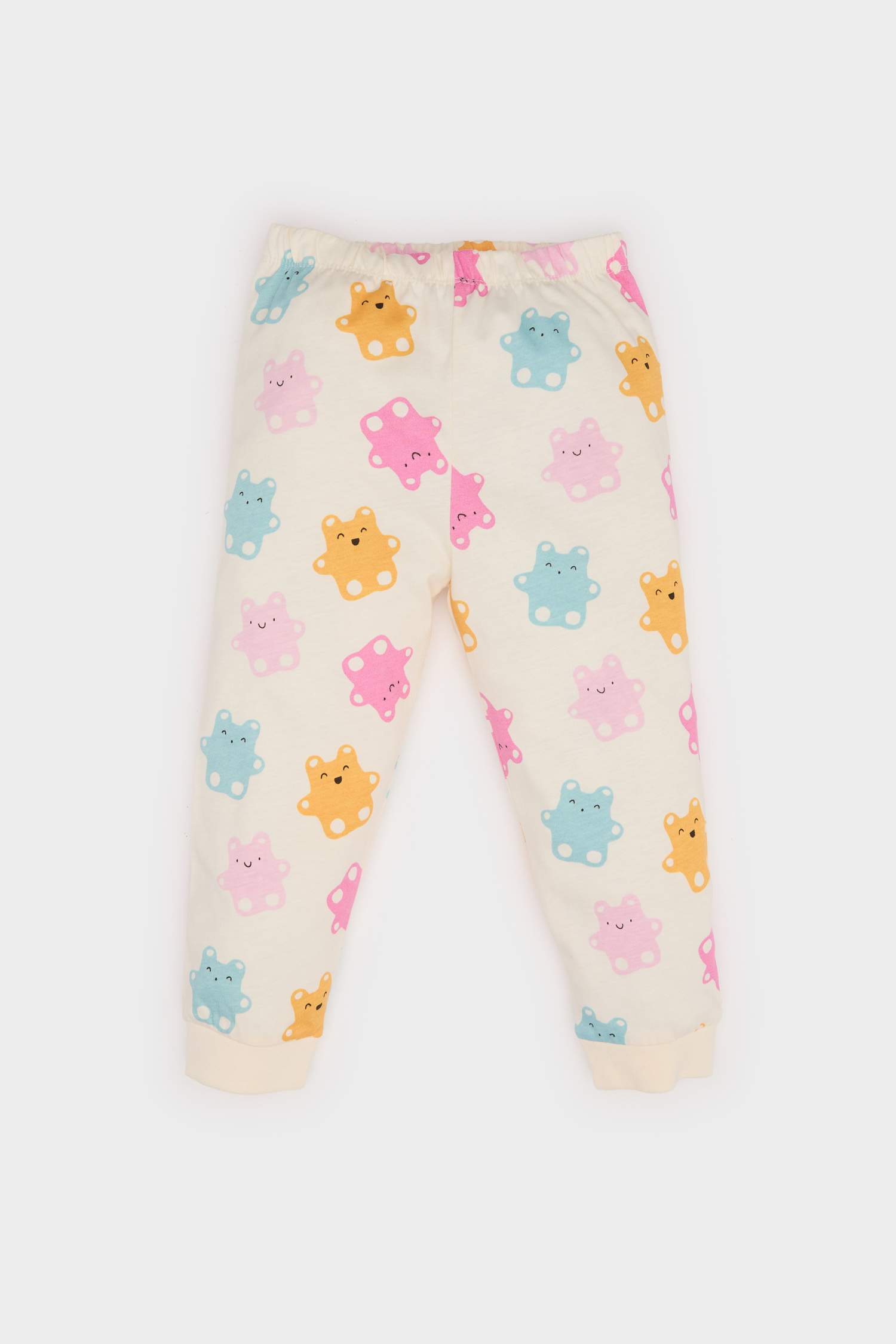 Kız Bebek Pijama Takımı Ayı Baskılı Uzun Kollu Penye Üst Beli Lastikli Uzun Alt