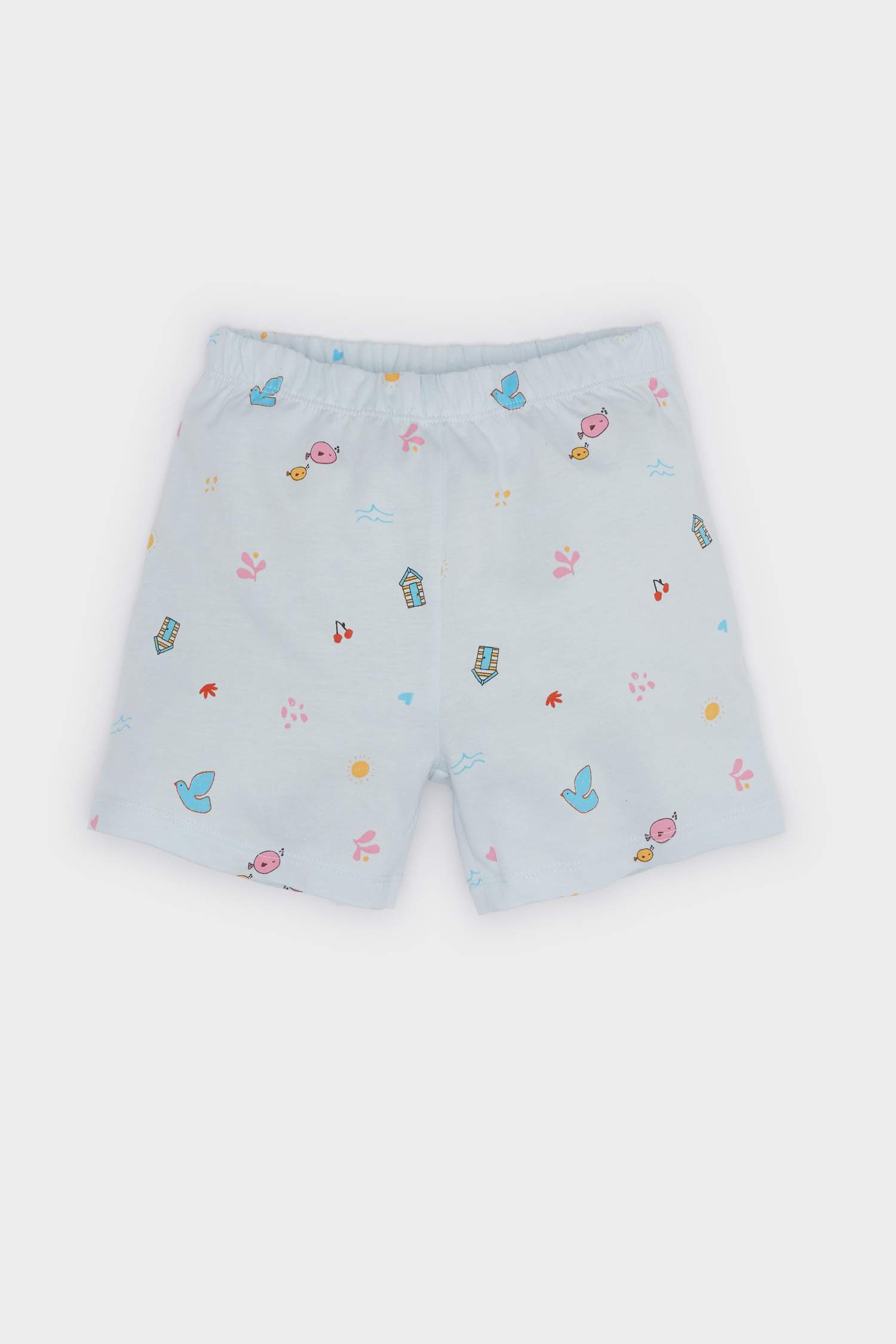 Kız Bebek Pijama Takımı Desenli Kısa Kollu Penye Üst Beli Lastikli Şort