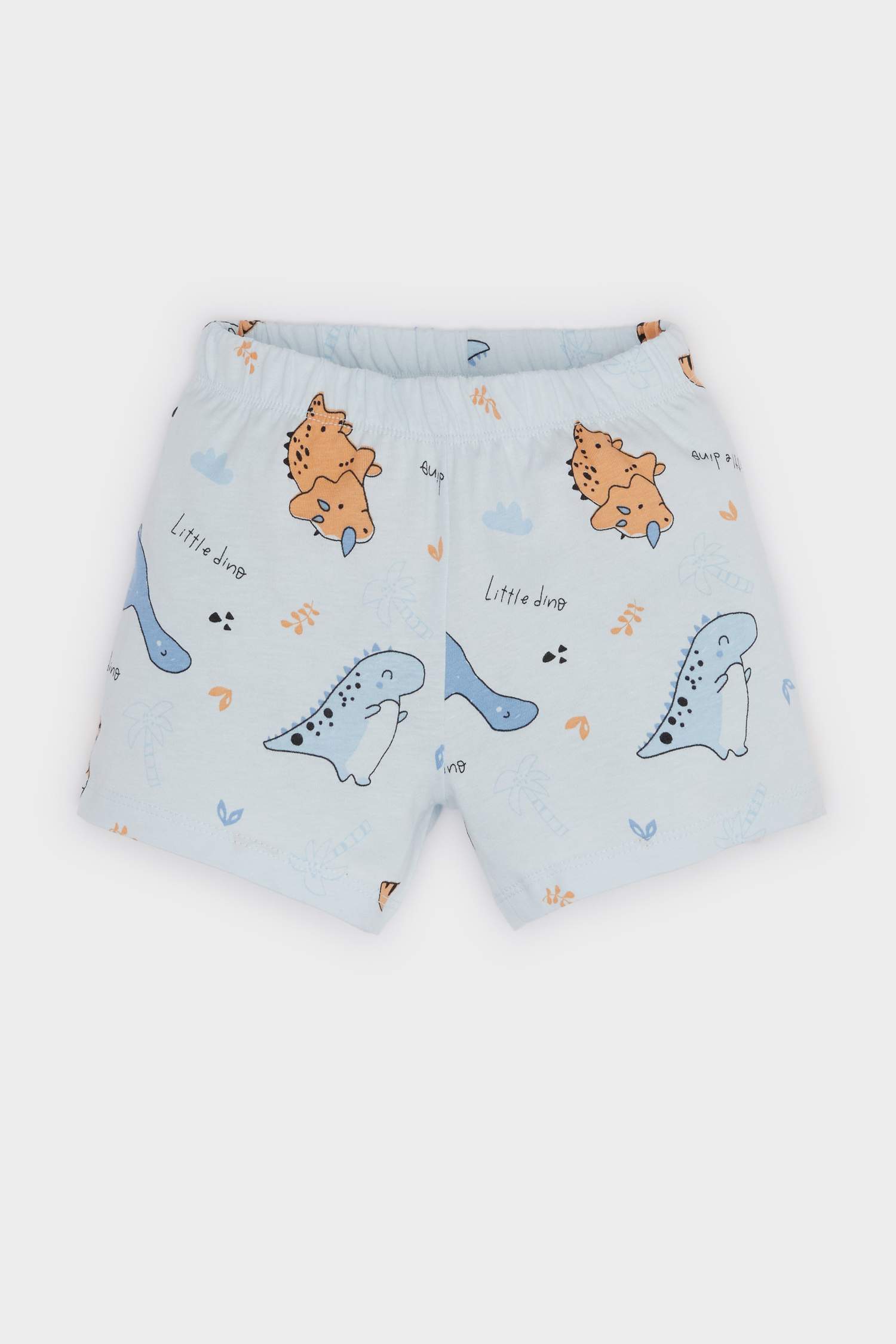 Erkek Bebek Pijama Takımı Dinozor Baskılı Kısa Kollu Penye Üst Beli Lastikli Şort