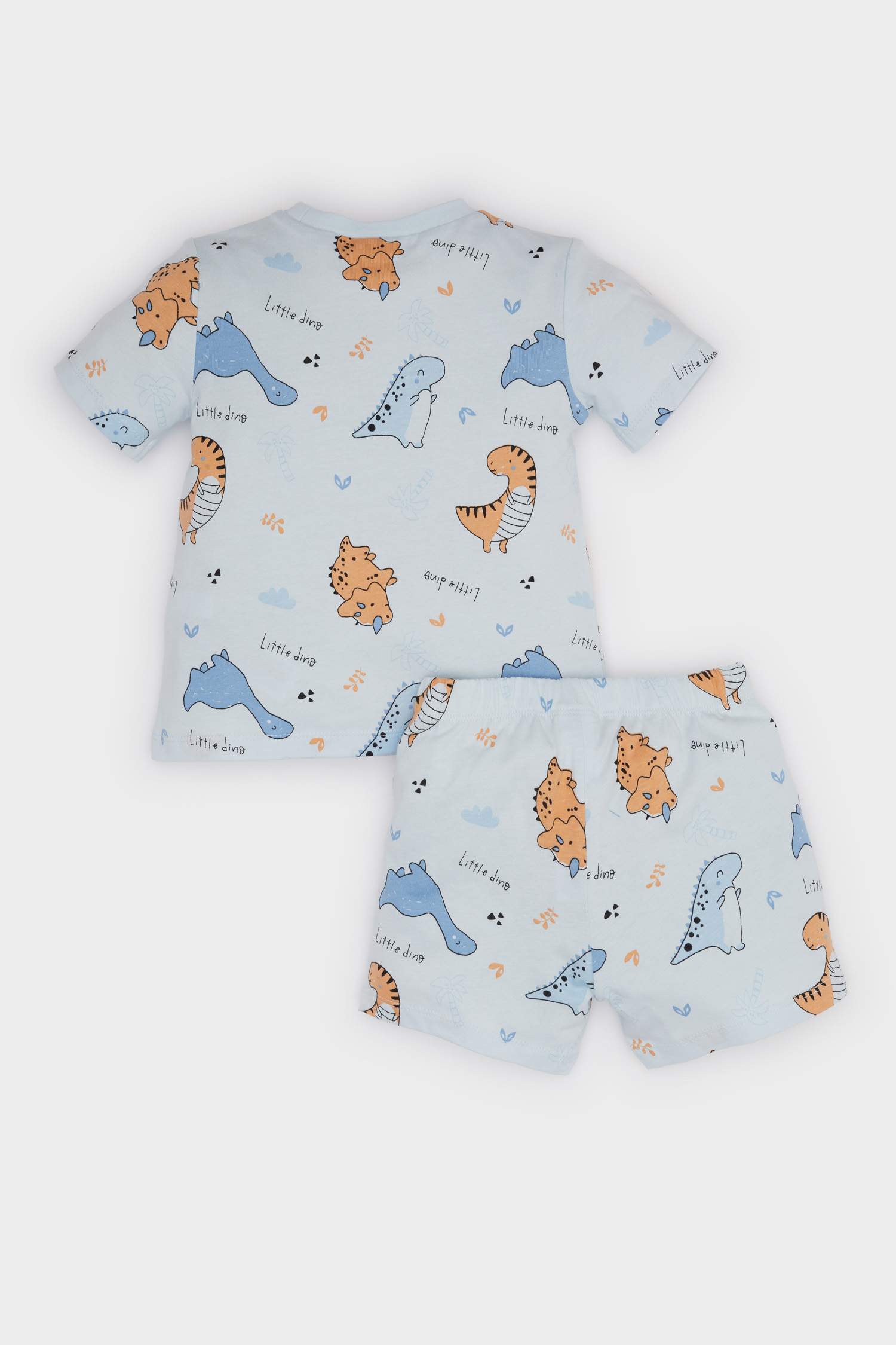 Erkek Bebek Pijama Takımı Dinozor Baskılı Kısa Kollu Penye Üst Beli Lastikli Şort