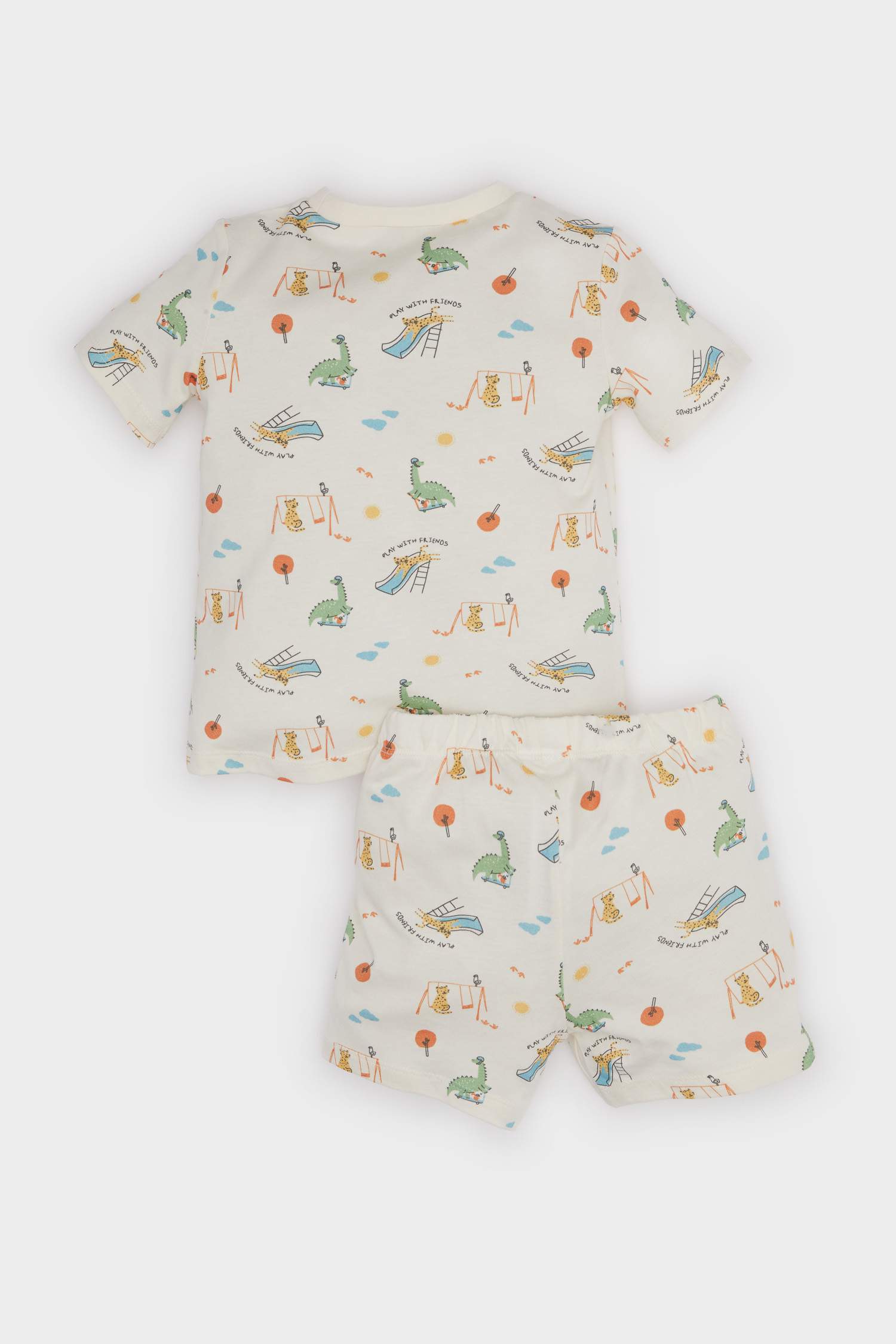 Erkek Bebek Pijama Takımı Dinozor Baskılı Kısa Kollu Penye Üst Beli Lastikli Şort