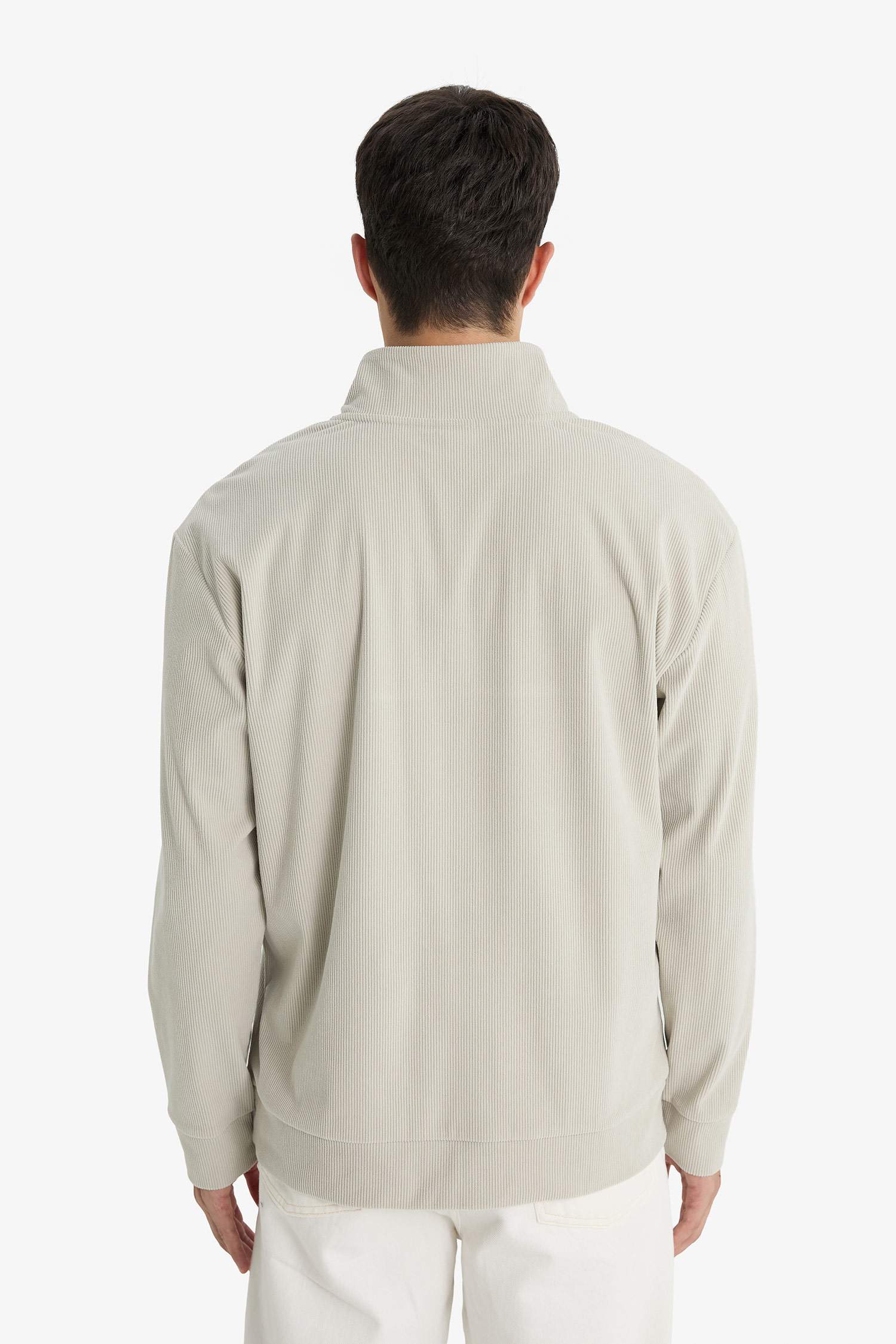 Regular Fit Dik Yaka Yarım Fermuarlı Fitilli Kadife Sweatshirt