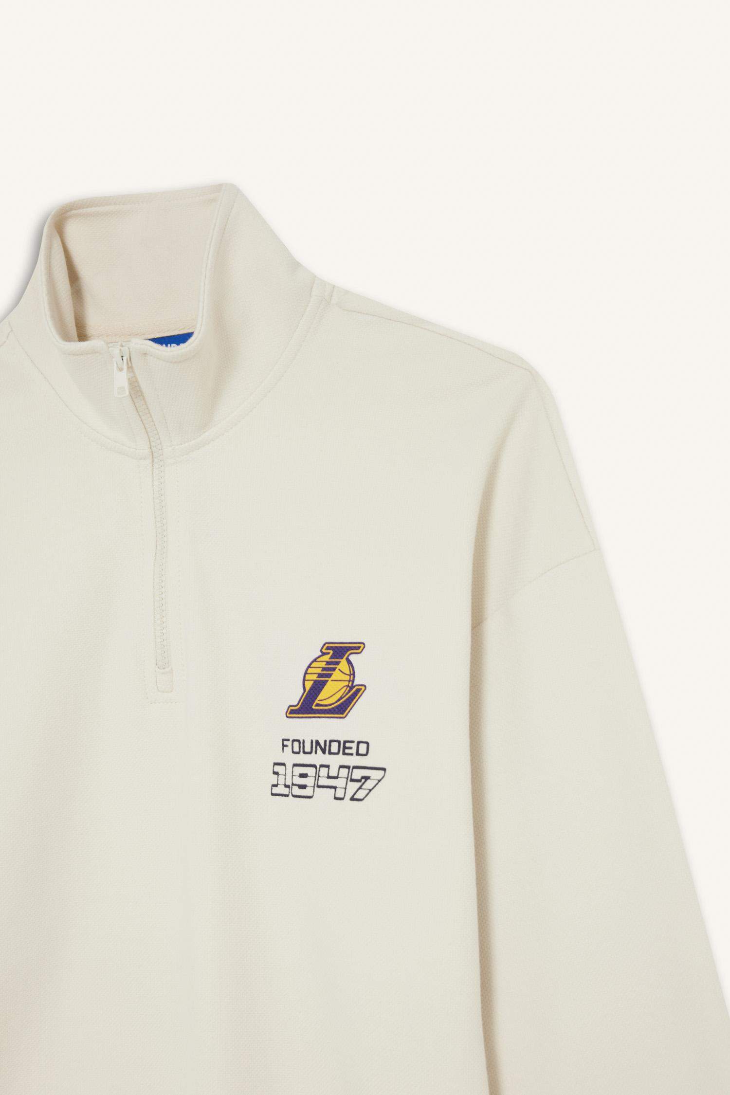 NBA Los Angeles Lakers Oversize Geniş Kalıp Dik Yaka Yarım Fermuarlı Jakarlı Sweatshirt