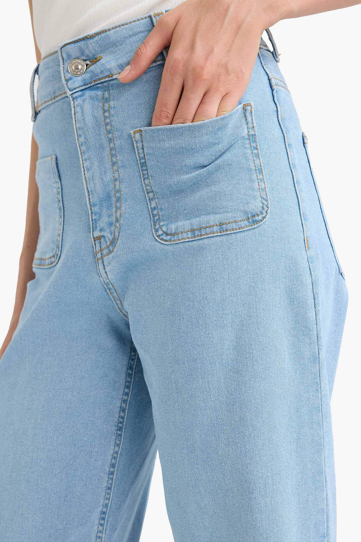 Culotte Yüksek Bel Crop Fit Crop Jean Yıkamalı Pantolon