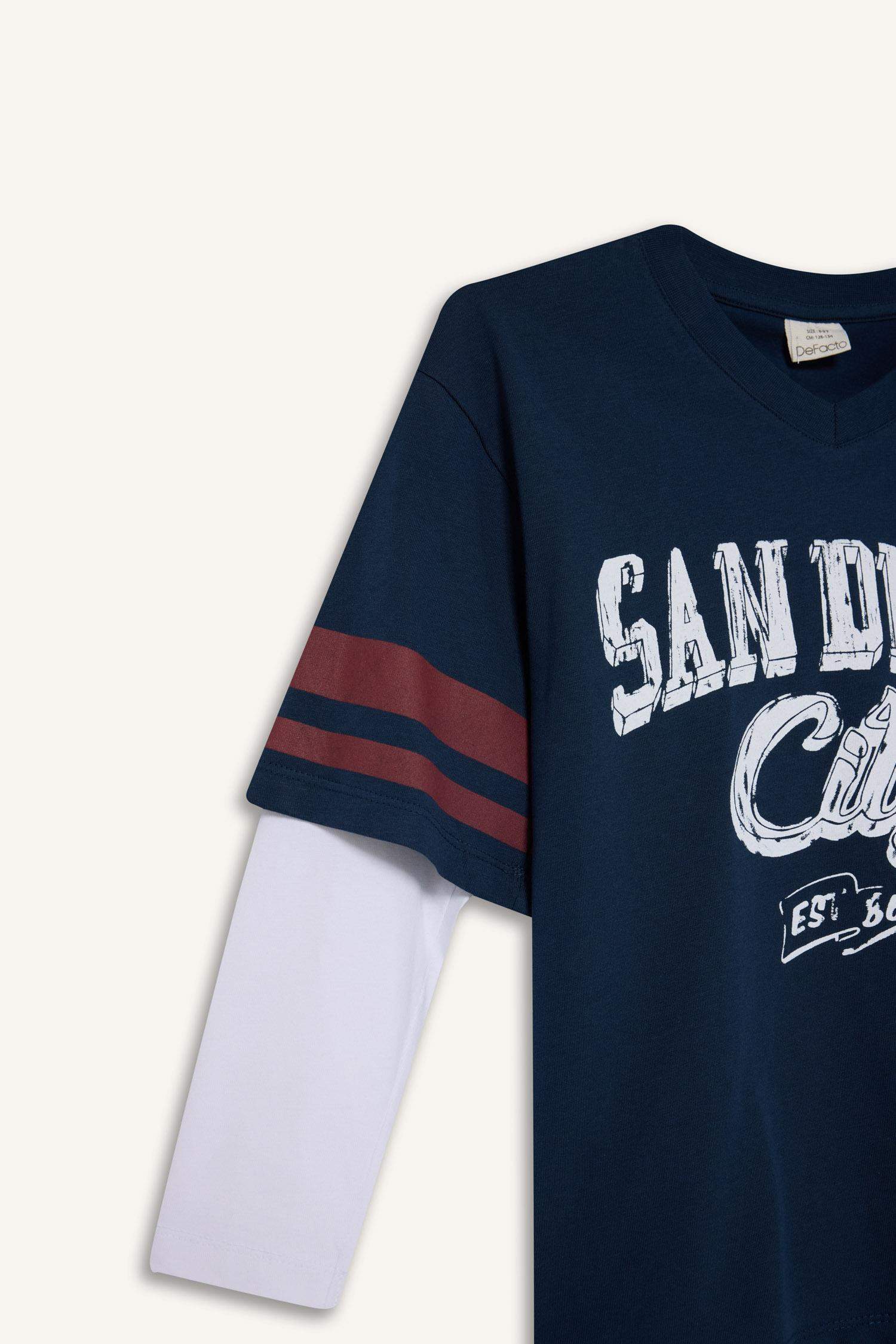 Boy Oversize Fit V Neck Printed Long Sleeve T-Shirt