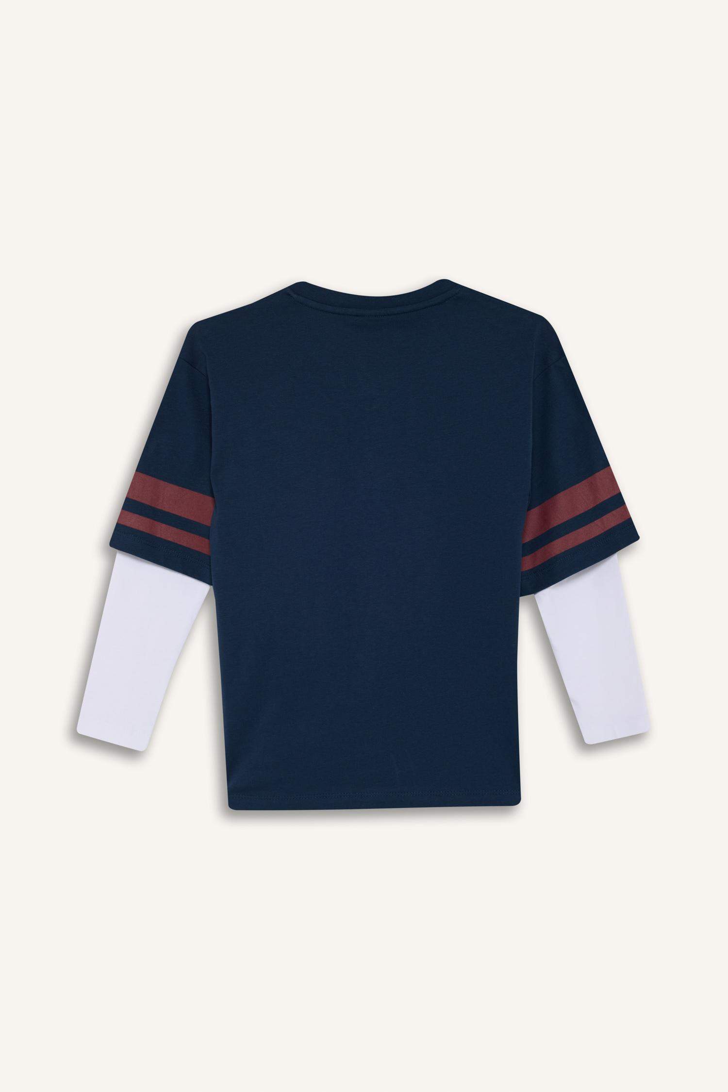 Boy Oversize Fit V Neck Printed Long Sleeve T-Shirt