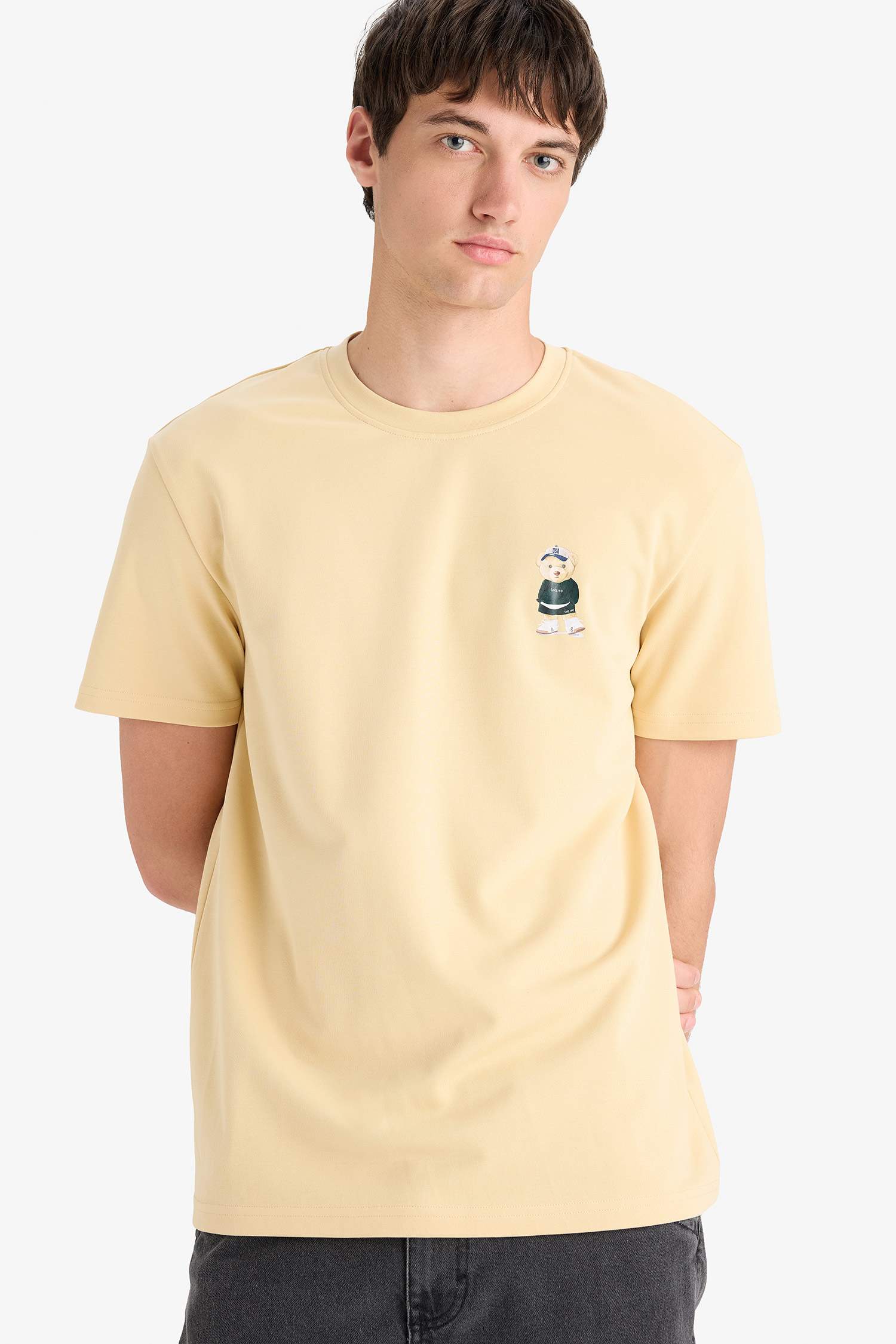 Regular Fit Bisiklet Yaka Baskılı Kısa Kollu Tişört