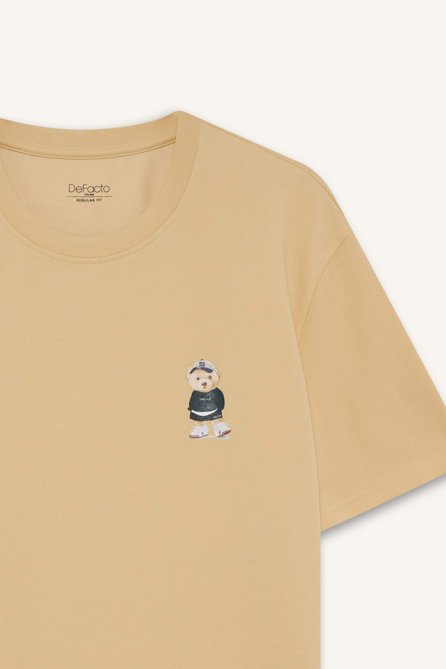 Regular Fit Bisiklet Yaka Baskılı Kısa Kollu Tişört