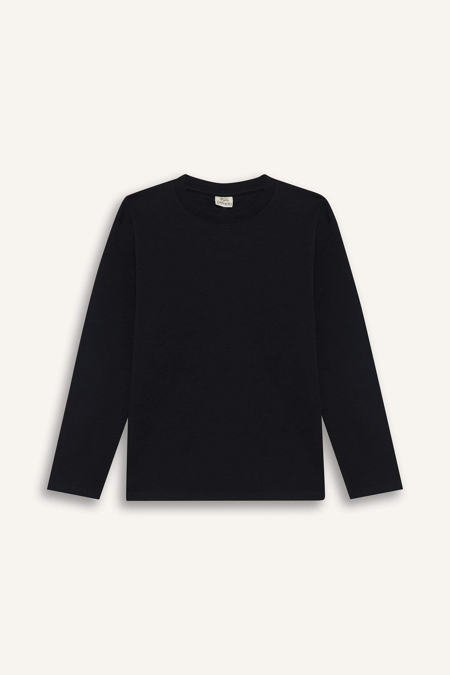 Erkek Çocuk Bisiklet Yaka Basic Düz Uzun Kollu Okul Tişörtü