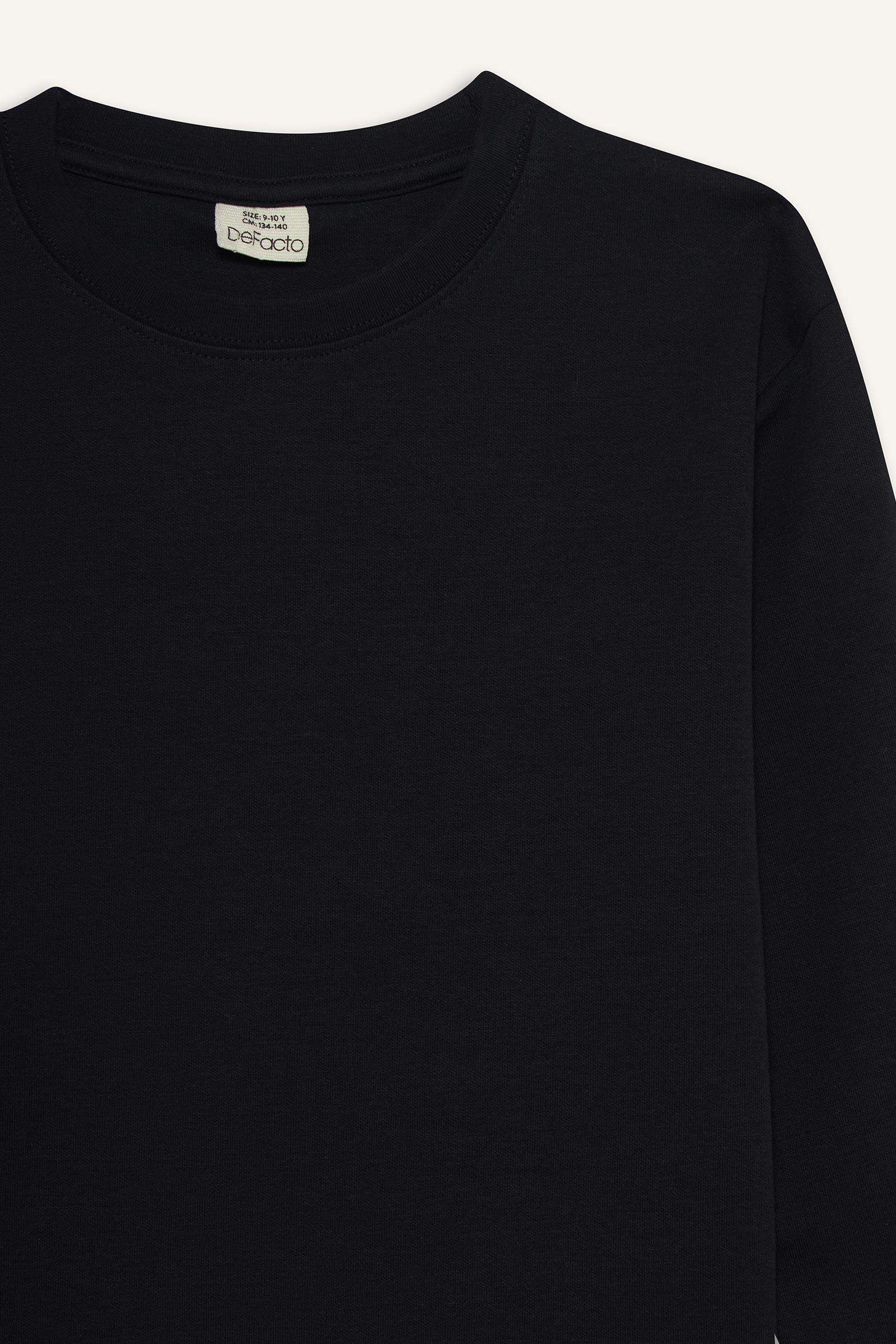 Erkek Çocuk Bisiklet Yaka Basic Düz Uzun Kollu Okul Tişörtü