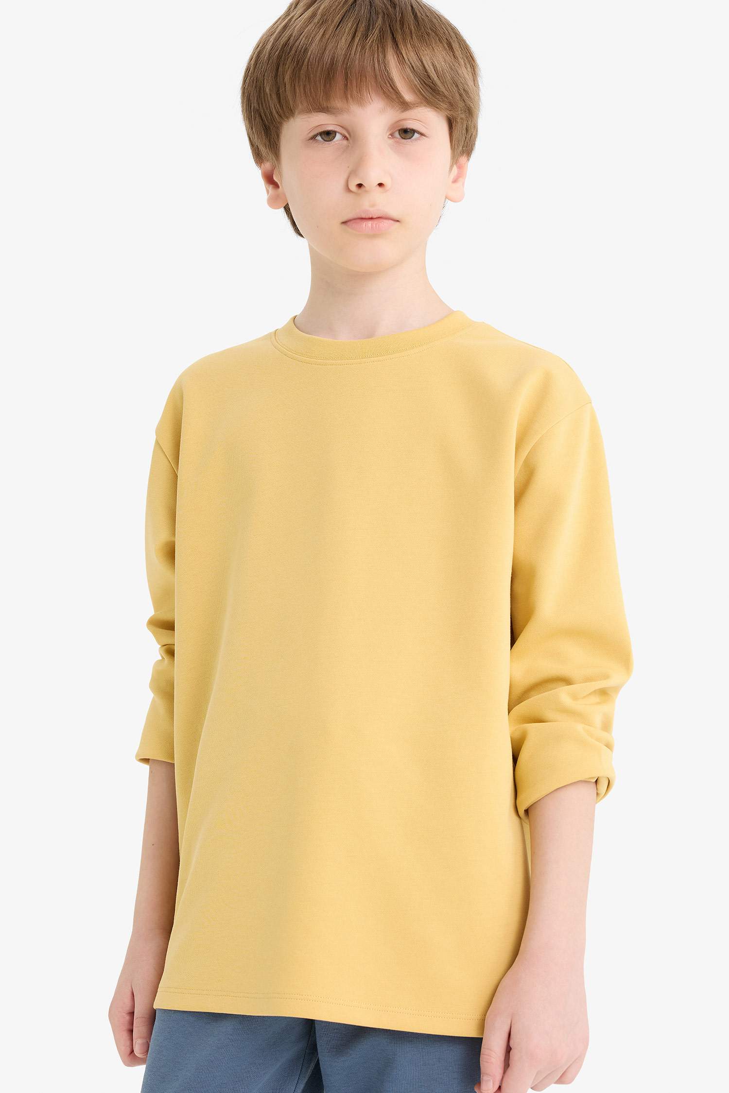 Erkek Çocuk Bisiklet Yaka Basic Düz Uzun Kollu Okul Tişörtü