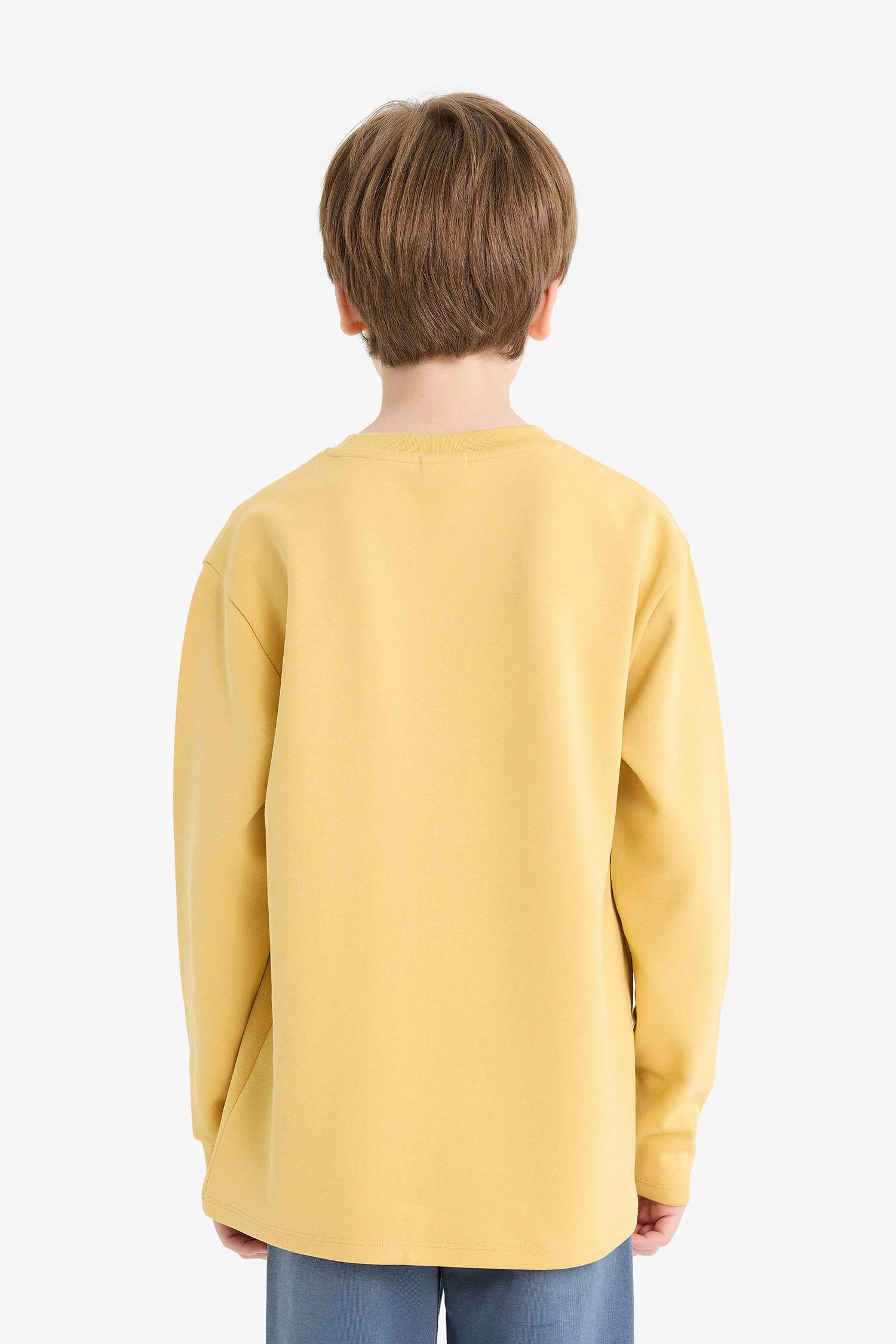 Erkek Çocuk Bisiklet Yaka Basic Düz Uzun Kollu Okul Tişörtü