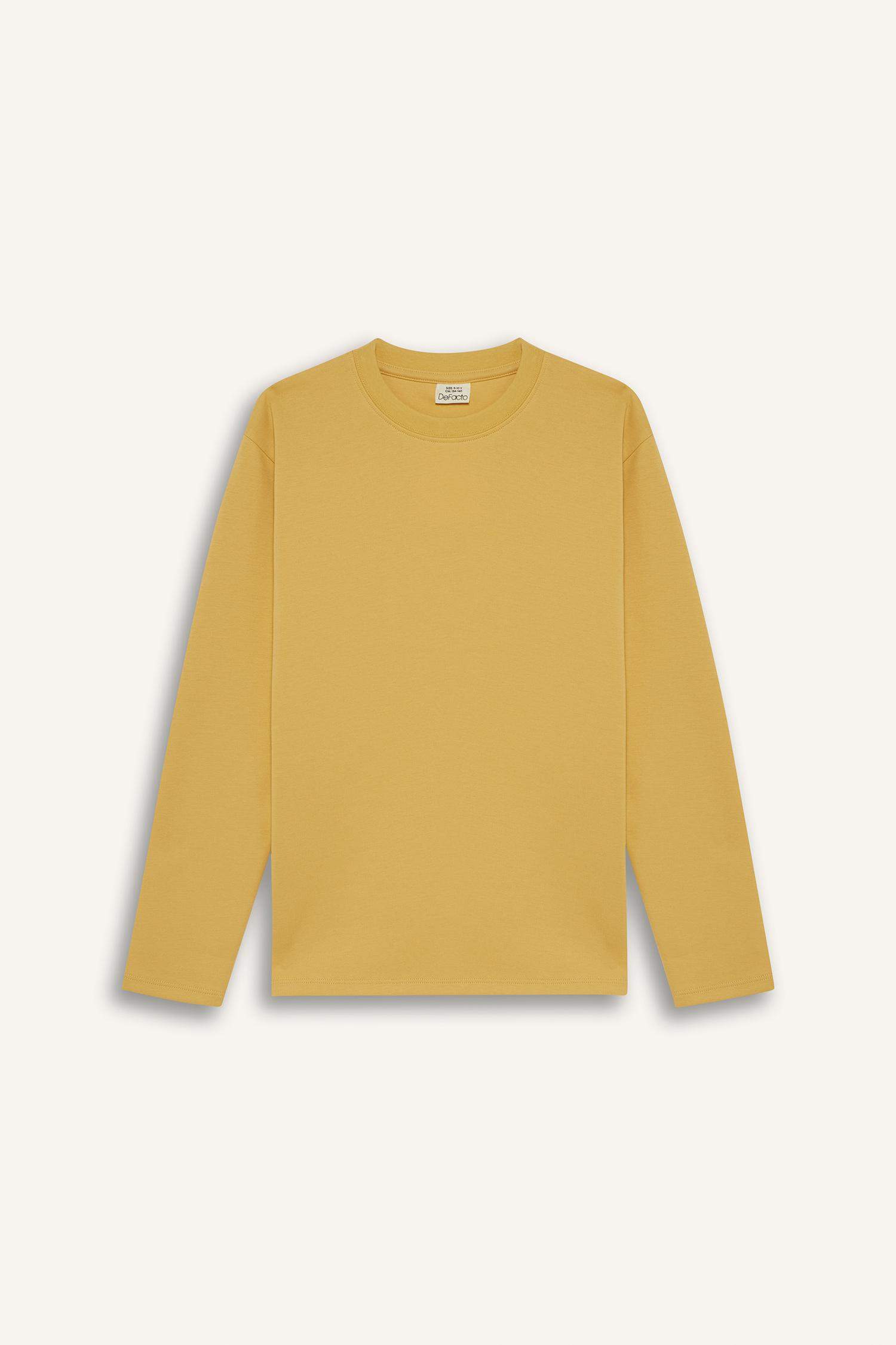 Erkek Çocuk Bisiklet Yaka Basic Düz Uzun Kollu Okul Tişörtü