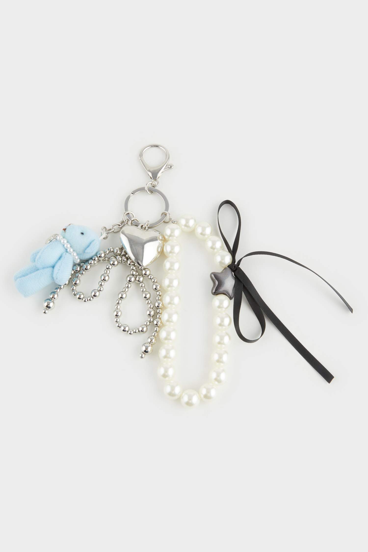 Woman Bear Pearl Charm Keychain