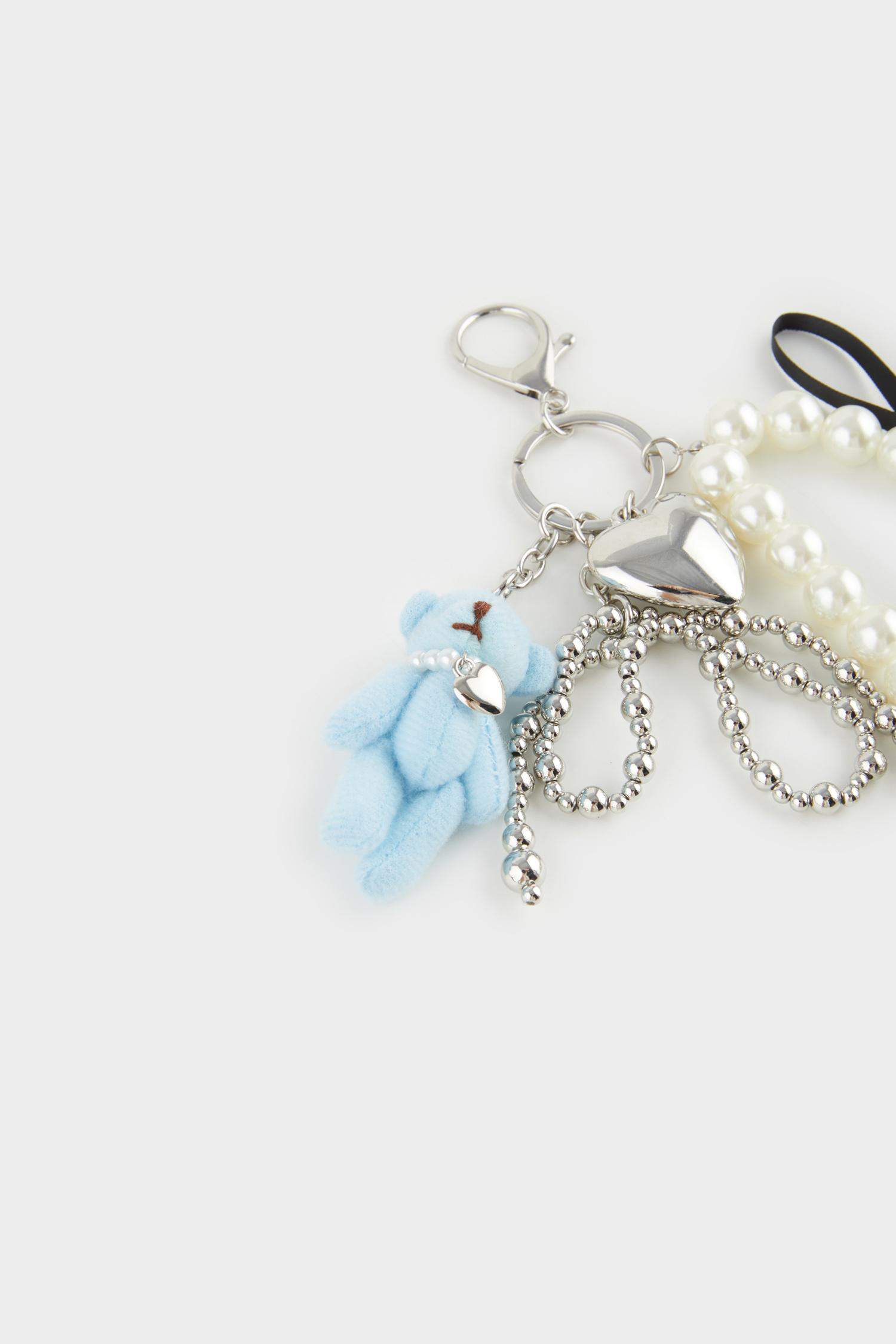 Woman Bear Pearl Charm Keychain