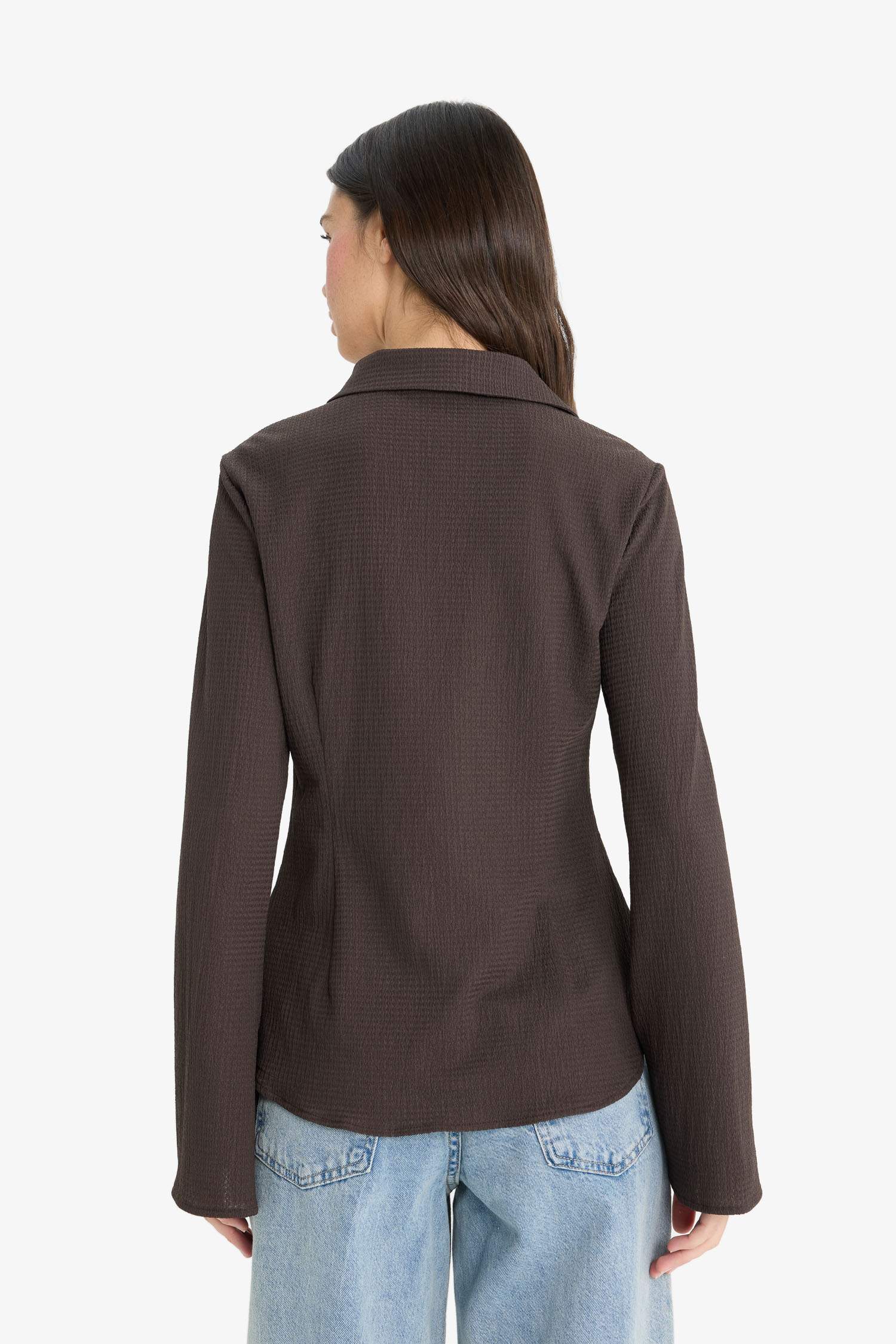 Regular Fit Shirt Collar Long Sleeve Blouse