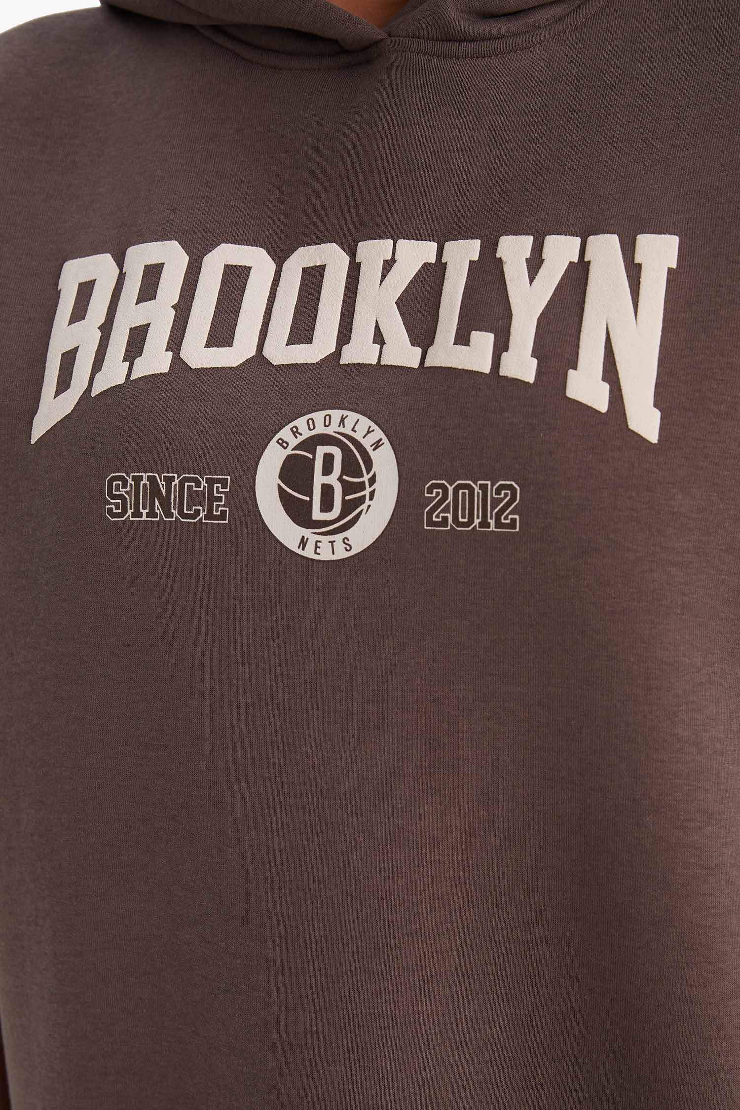 DeFactoFit NBA Brooklyn Nets Oversize Geniş Kalıp Kapüşonlu Sporcu Sweatshirt