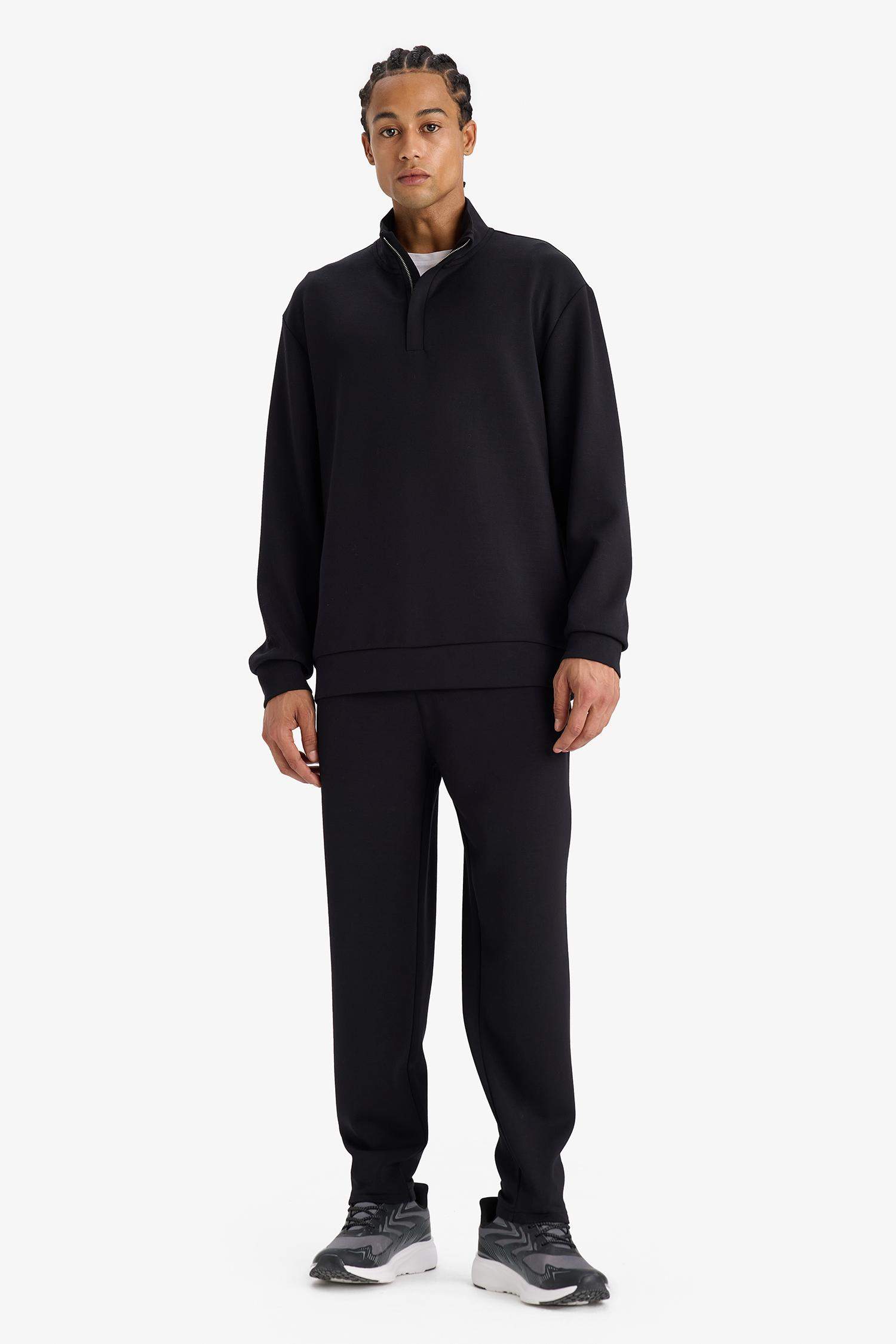 Standart Fit Dik Yaka Yarım Fermuarlı Modal Sporcu Sweatshirt