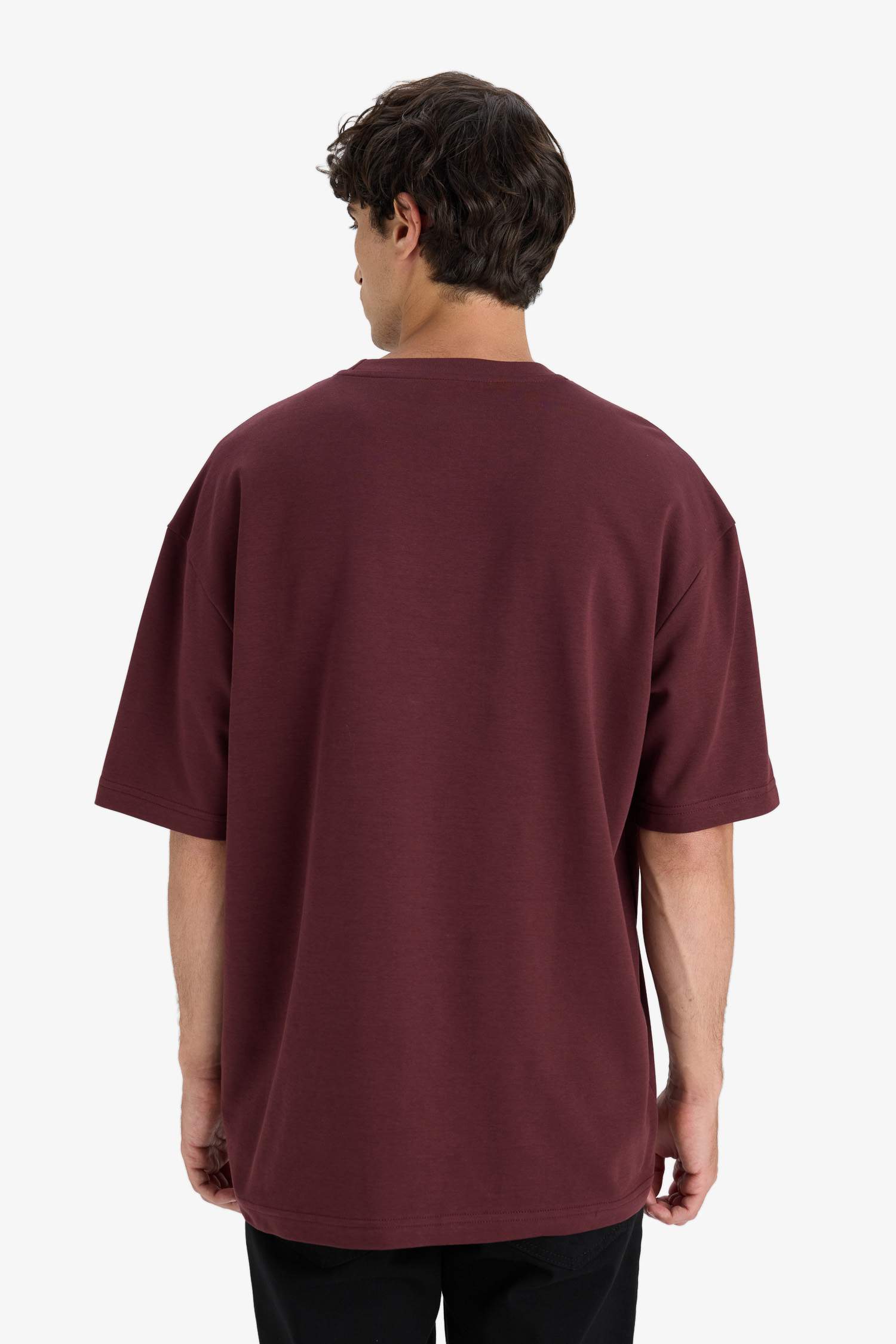 Oversize Geniş Kalıp Bisiklet Yaka Ağır Kumaş Basic Düz Kısa Kollu Tişört