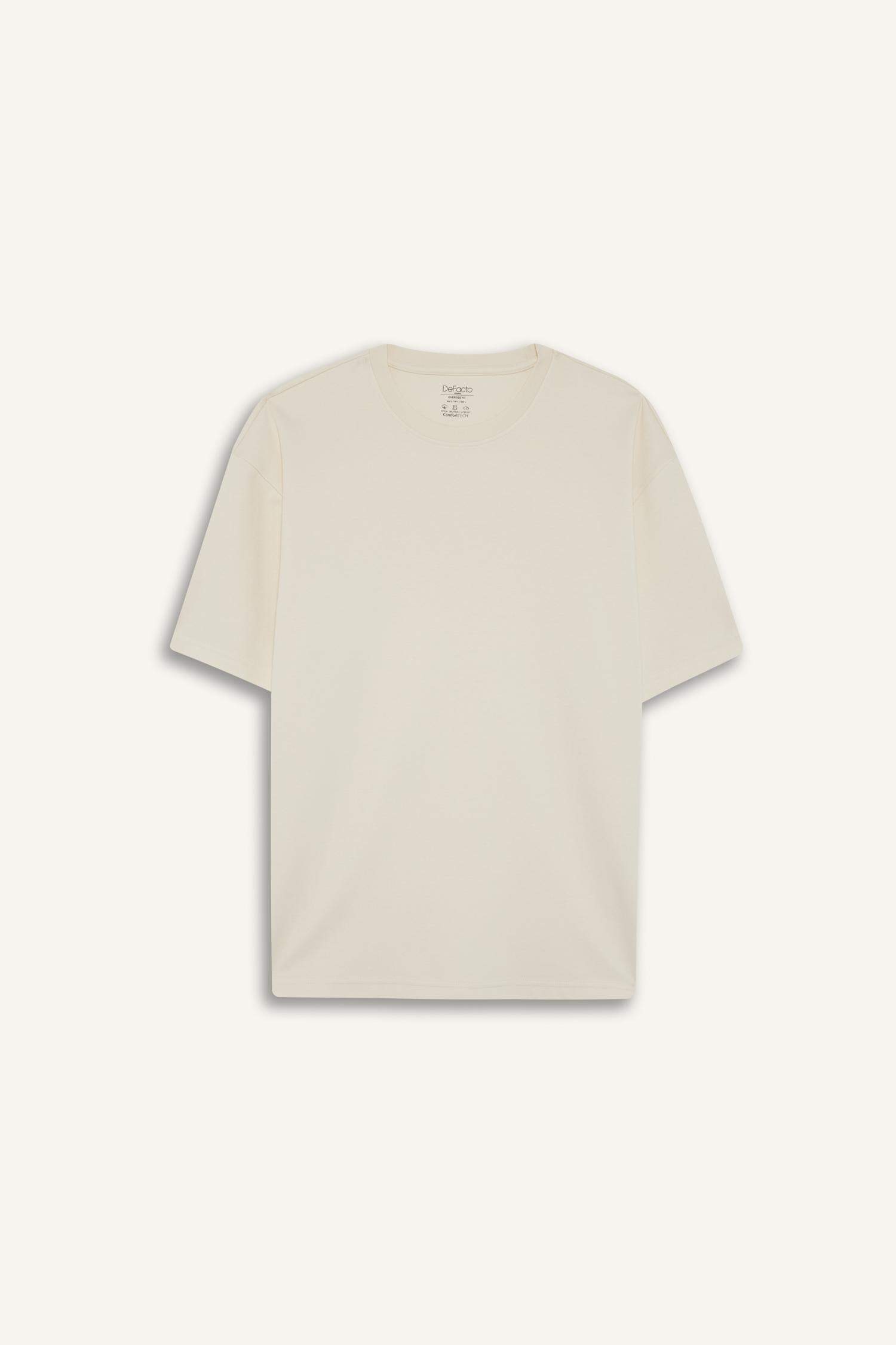 Oversize Geniş Kalıp Bisiklet Yaka Ağır Kumaş Basic Düz Kısa Kollu Tişört