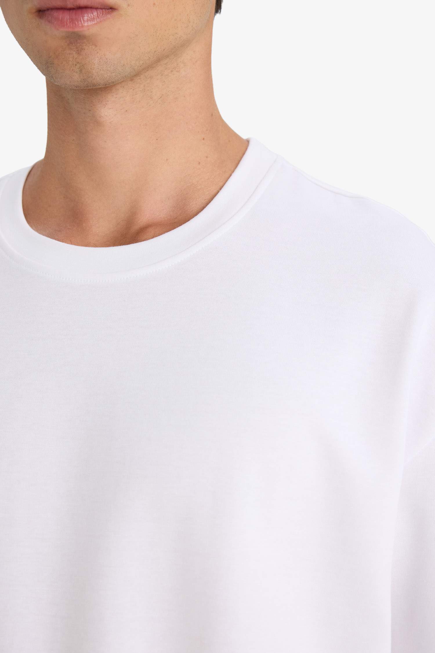 Oversize Geniş Kalıp Bisiklet Yaka Ağır Kumaş Basic Düz Kısa Kollu Tişört