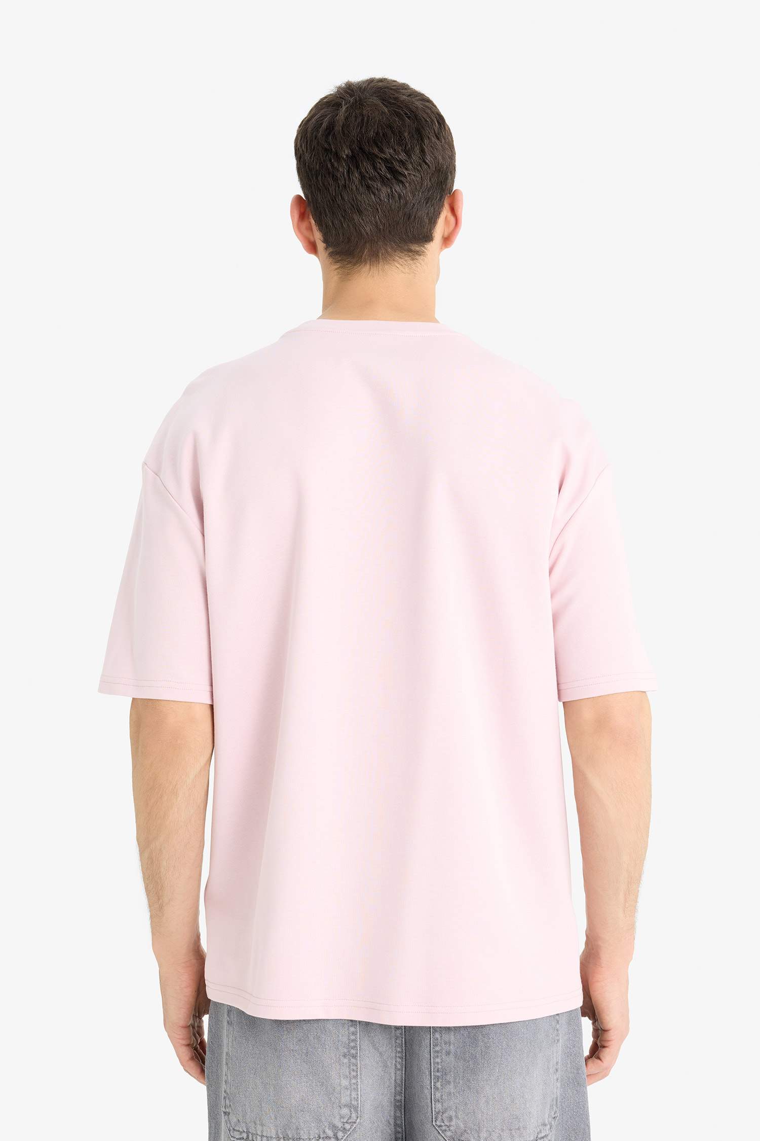 Oversize Geniş Kalıp Bisiklet Yaka Basic Düz Kısa Kollu Tişört