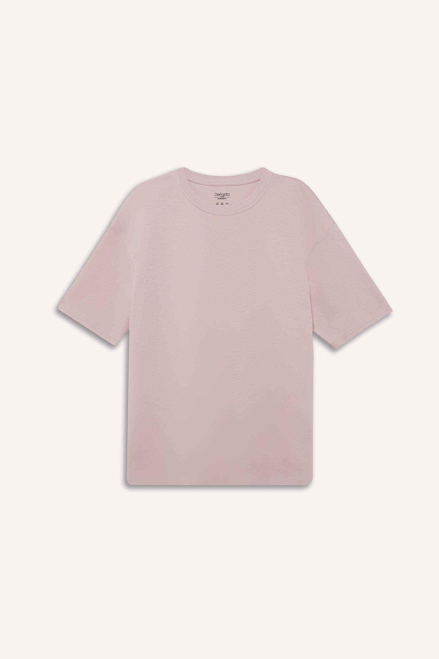 Oversize Geniş Kalıp Bisiklet Yaka Basic Düz Kısa Kollu Tişört