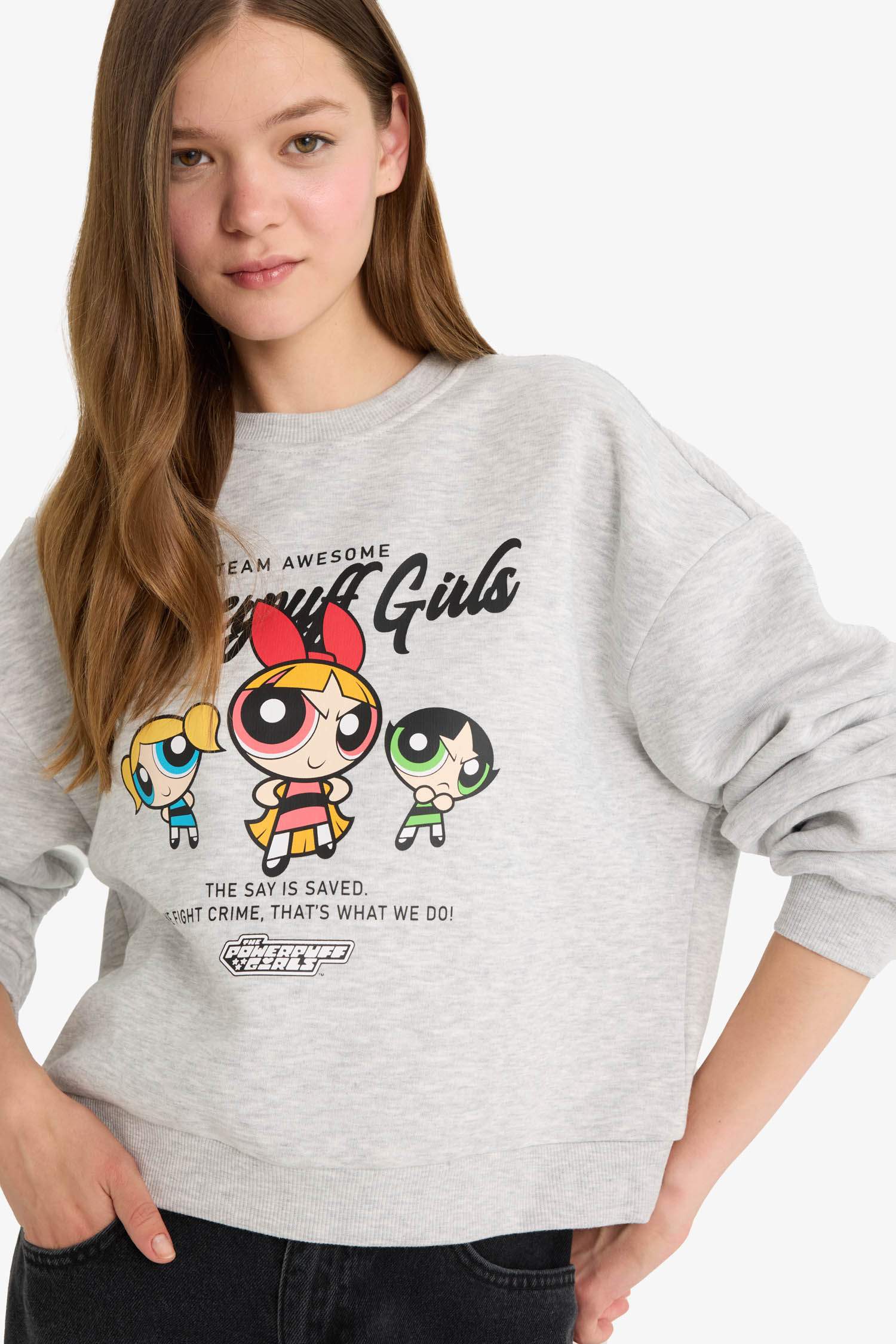 Coool PowerPuff Girls Лицензиялық қалыпты пішім үлкен дөңгелек жаға Свитер