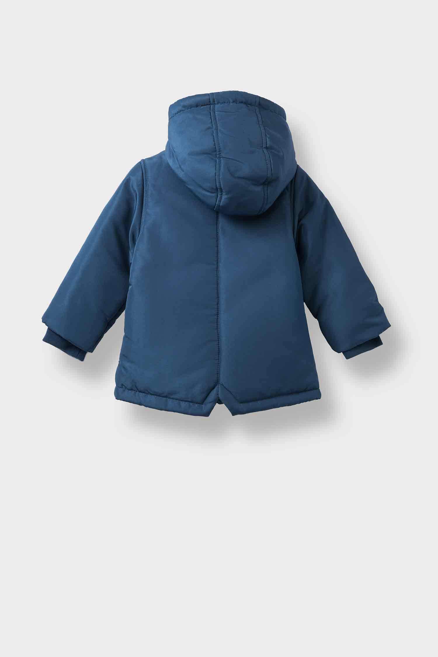 Erkek Bebek Su Geçirmez Kapüşonlu Fermuarlı Çıtçıtlı Mont