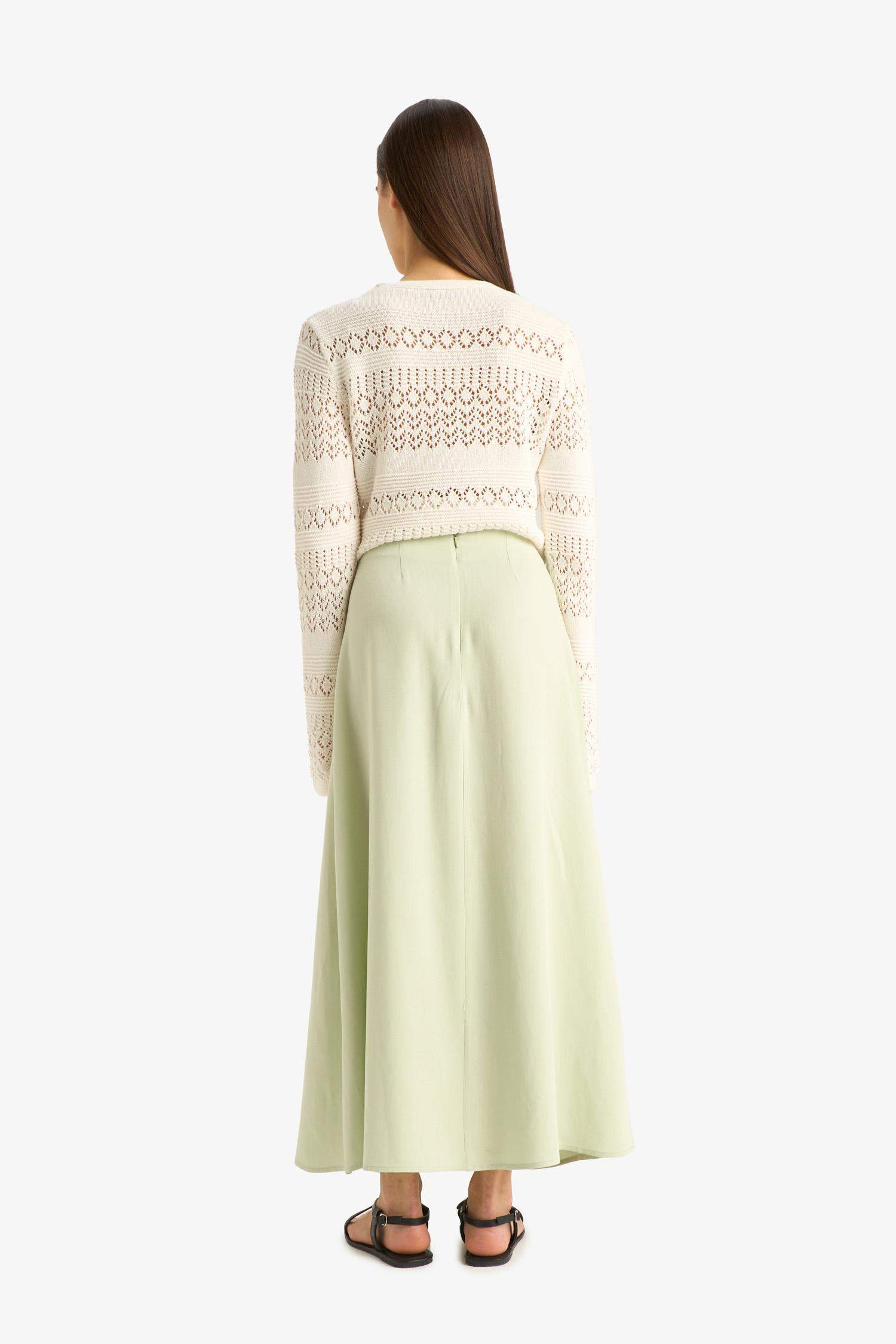 A Kesim Yüksek Bel Keten Karışımlı Maxi Etek