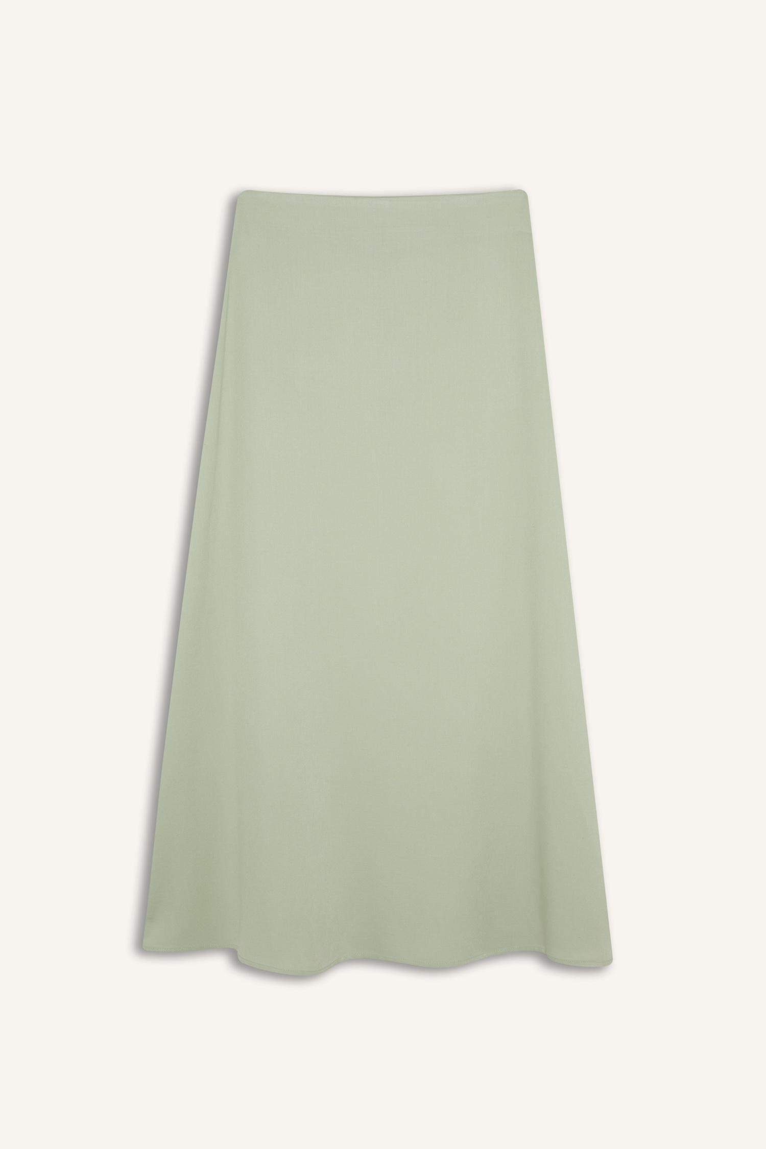 A Kesim Yüksek Bel Keten Karışımlı Maxi Etek